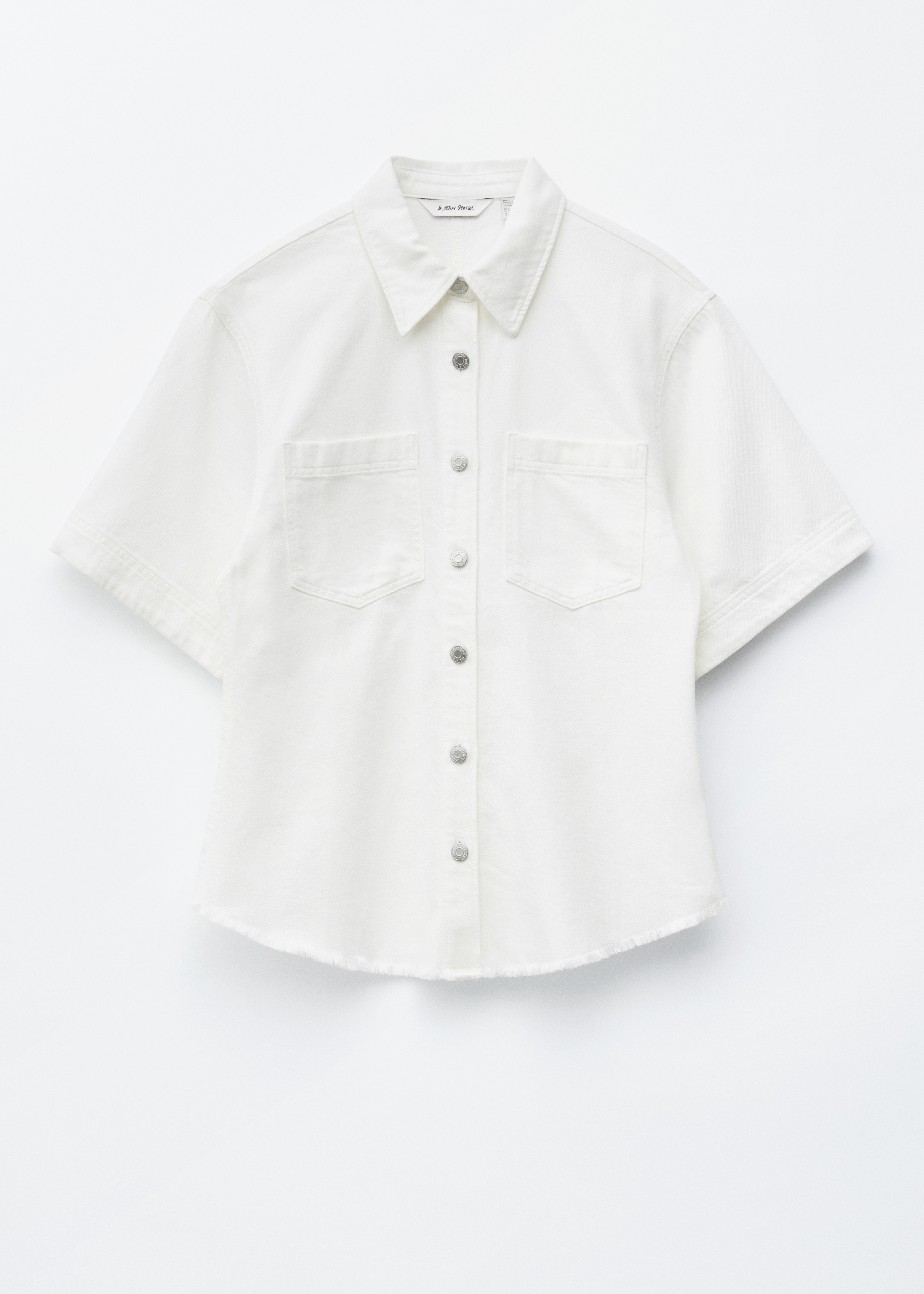 Luźna koszula z denimu z krótkim rękawem - Biały