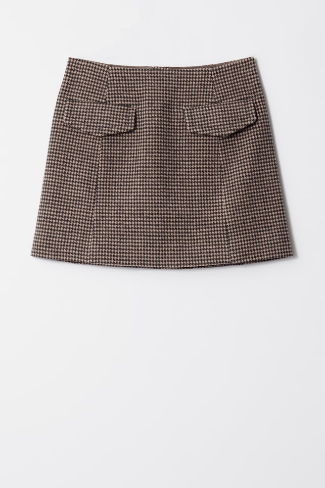 Flap-Pocket Mini Skirt - Brown dogtooth - 1