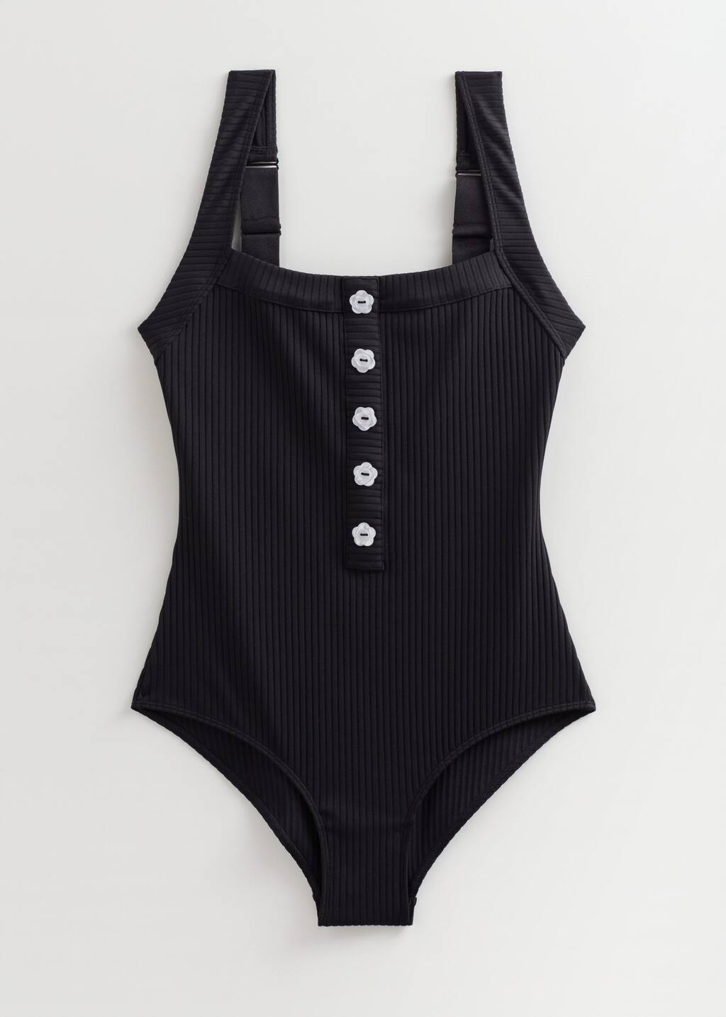 Floral Button Swimsuit - Black - Still Life