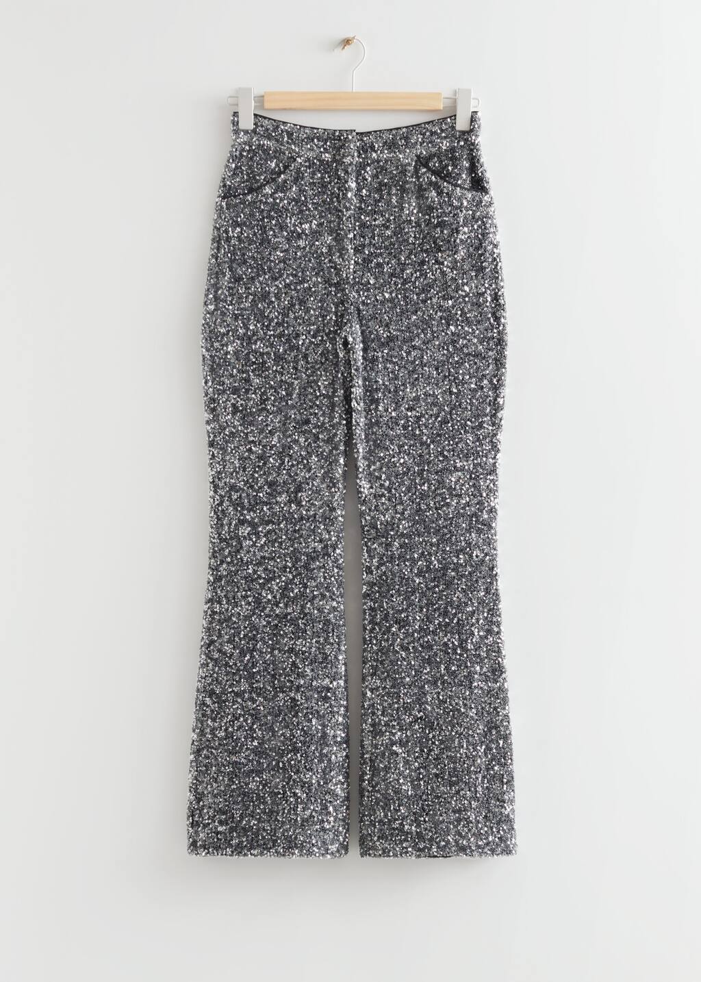 Kick Flare Sequin Trousers - Silver Sequin - Still Life