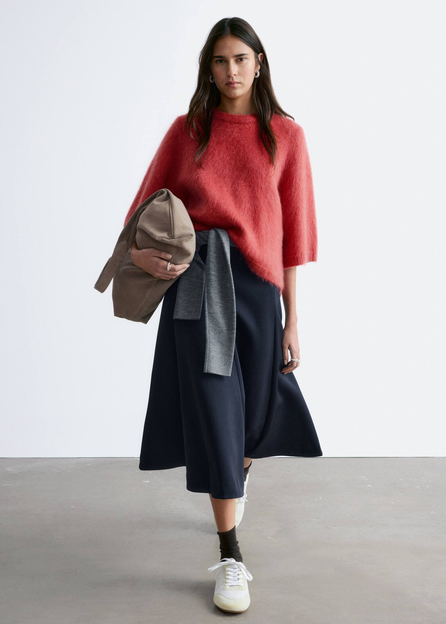 חולצת טריקו סרוגה מתערובת מוהייר - אדום/חום/קרם/צהוב כהה - 6