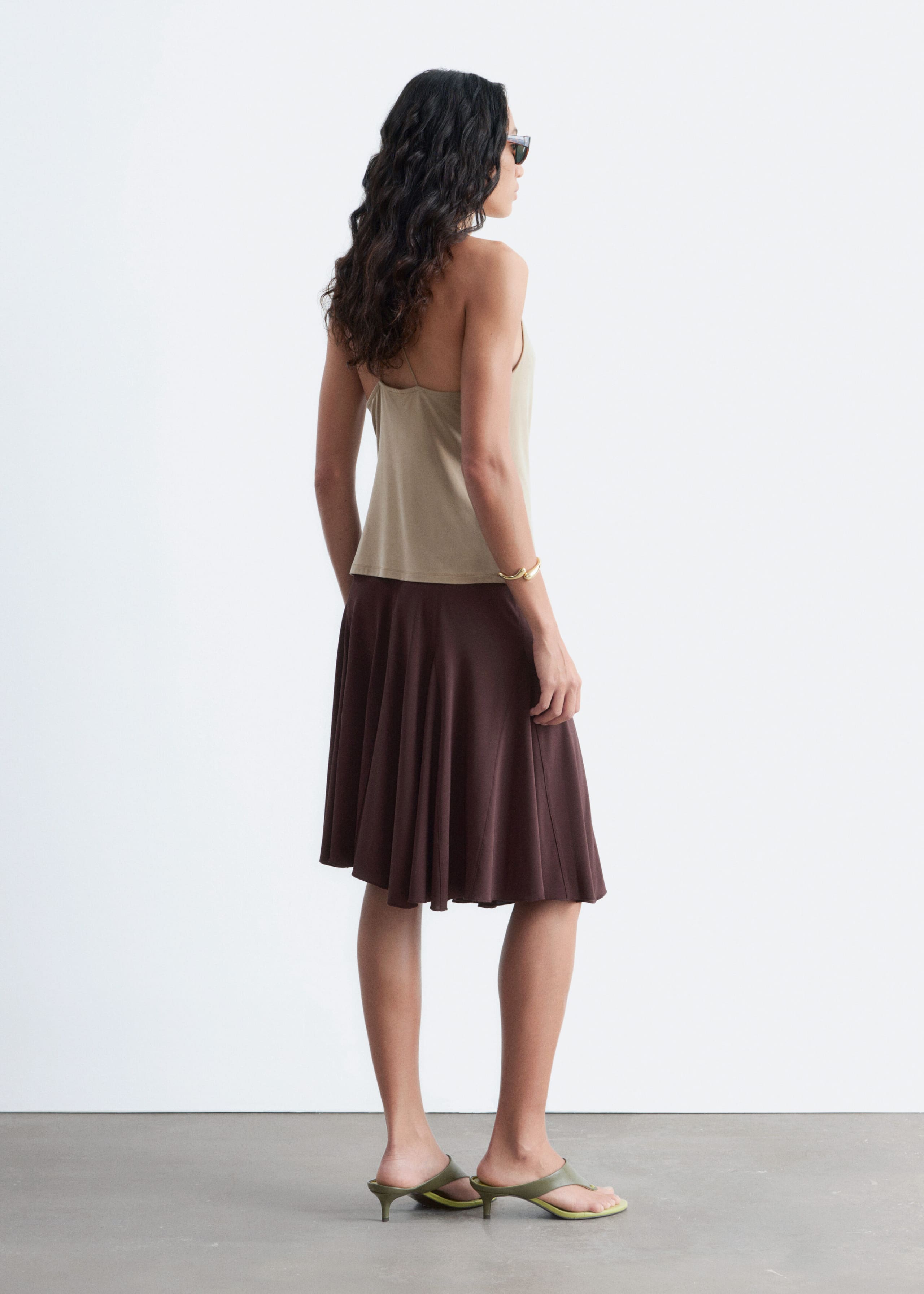 Knee-length A-line Skirt - Dark Brown - Lookbook
