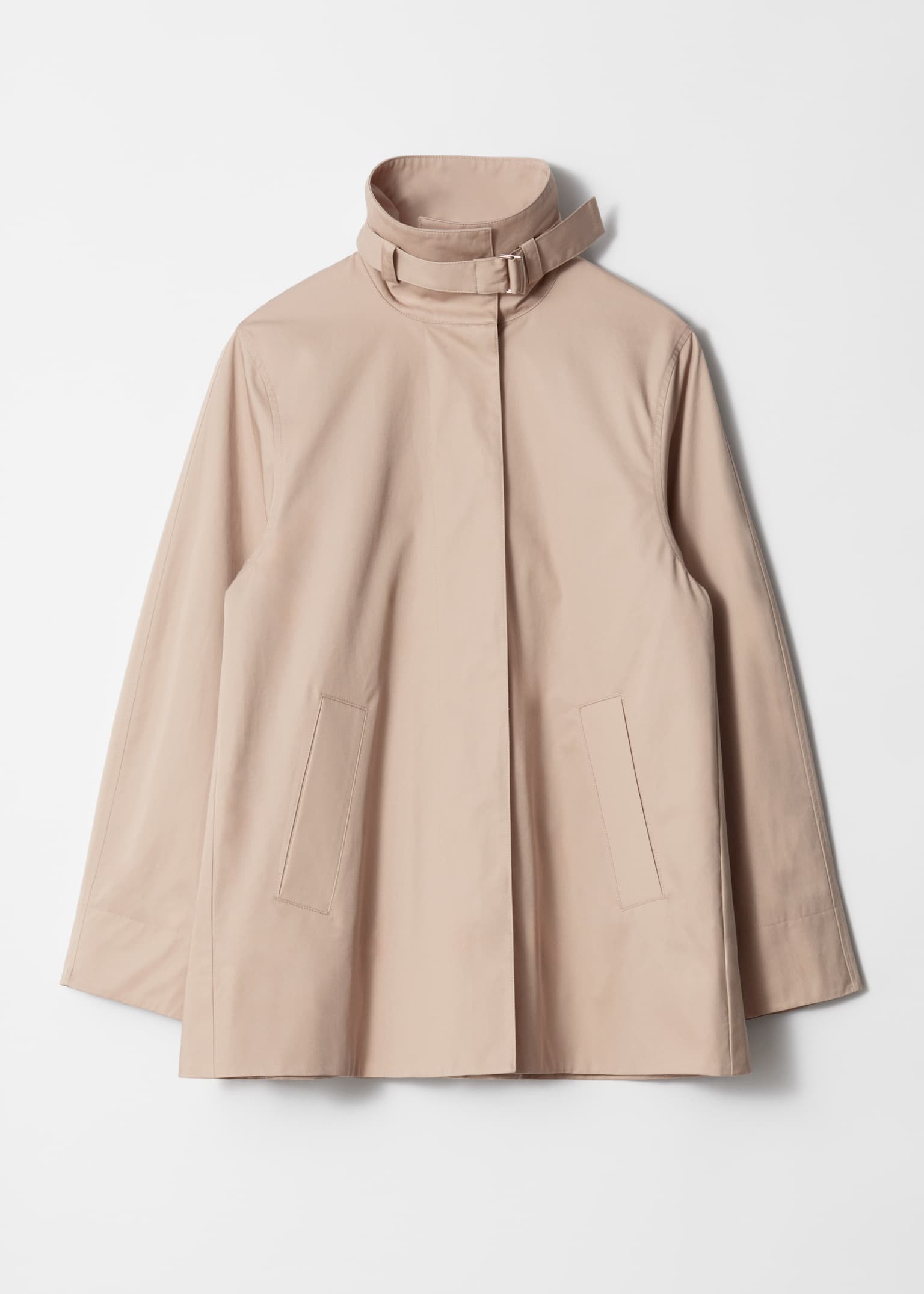 A-line Funnel-Neck Jacket - Beige/Dark blue/Khaki green