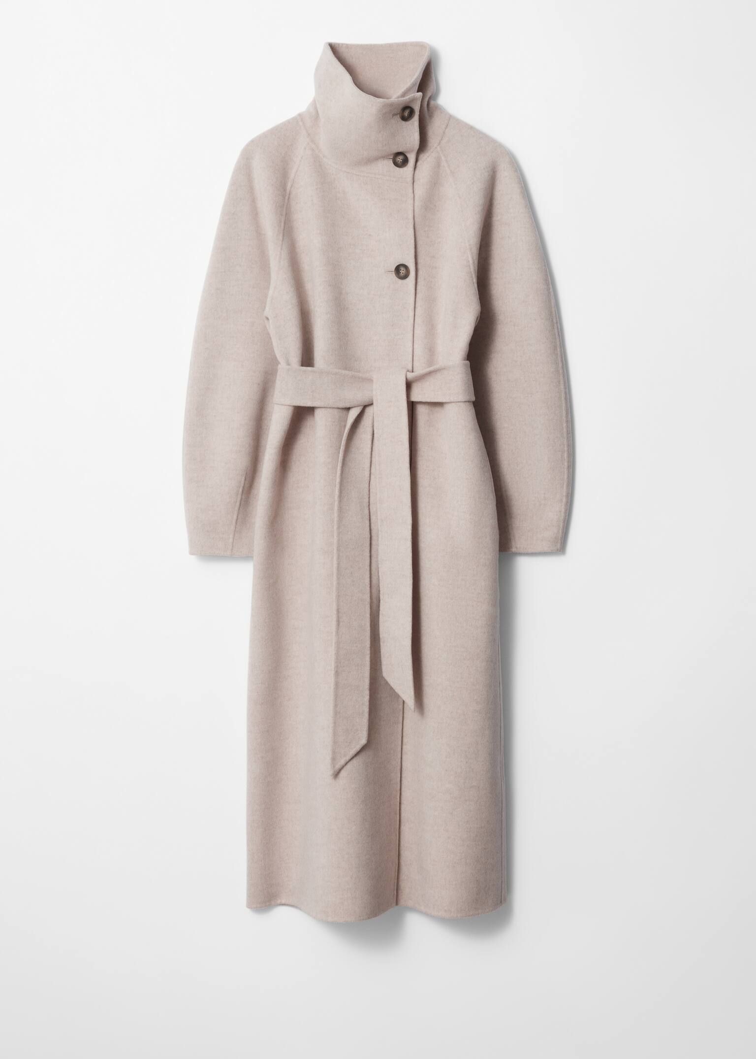 Funnel-Collar Wool Coat - Beige - 9