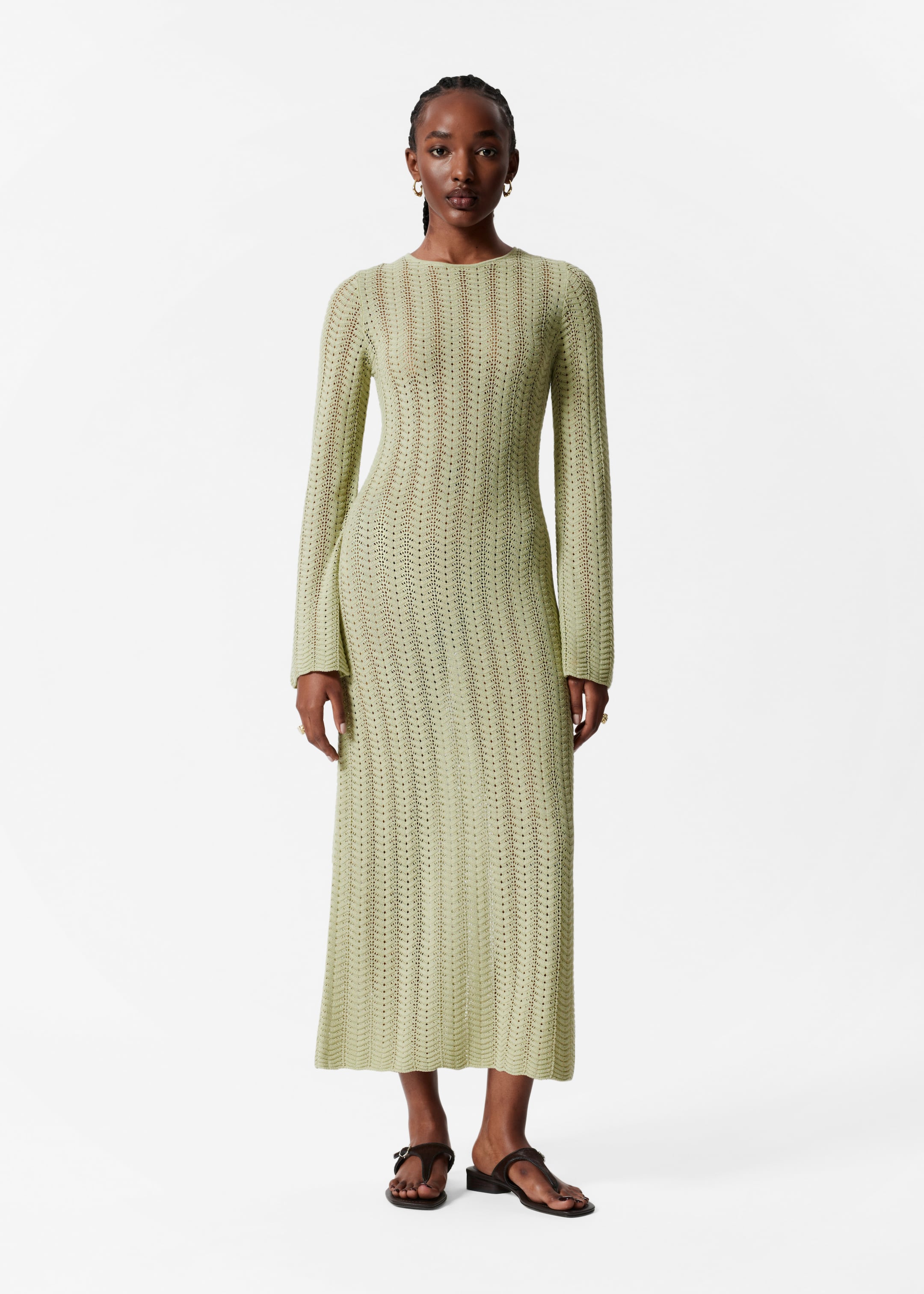 Visualizza immagine più grande: Abito midi in maglia pointelle - Verde chiaro - DONNA | H&M IT 1