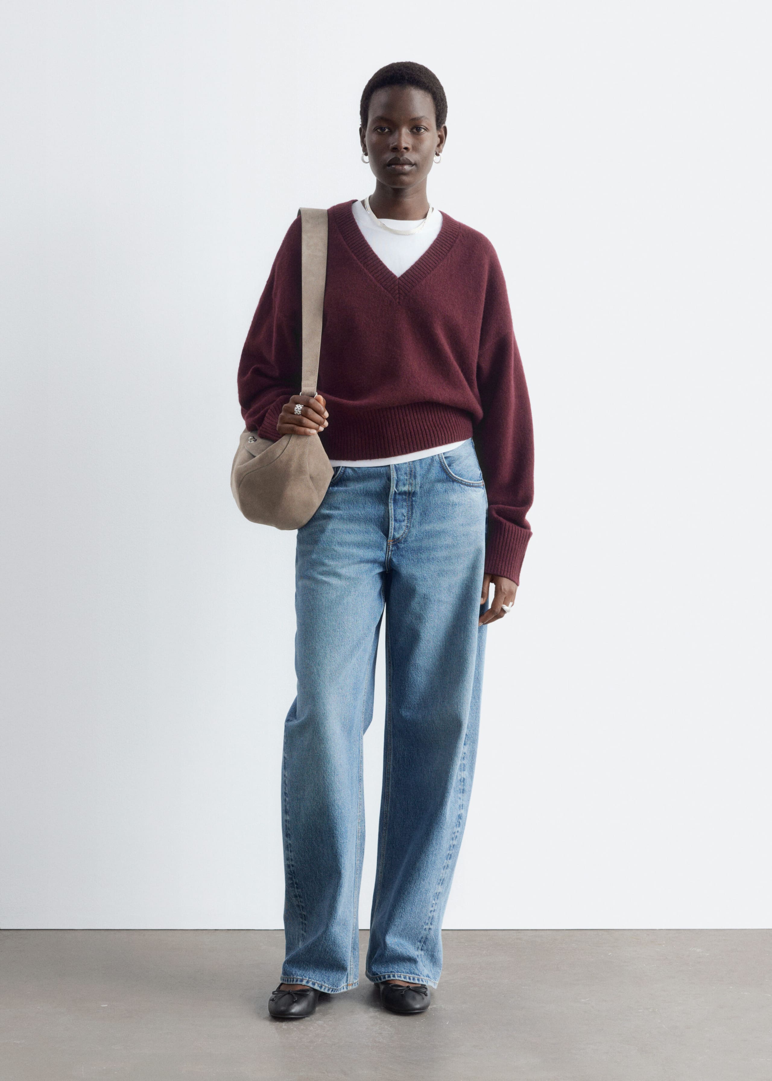 Wool-Cotton V-Neck Jumper - Grey - Lookbook
