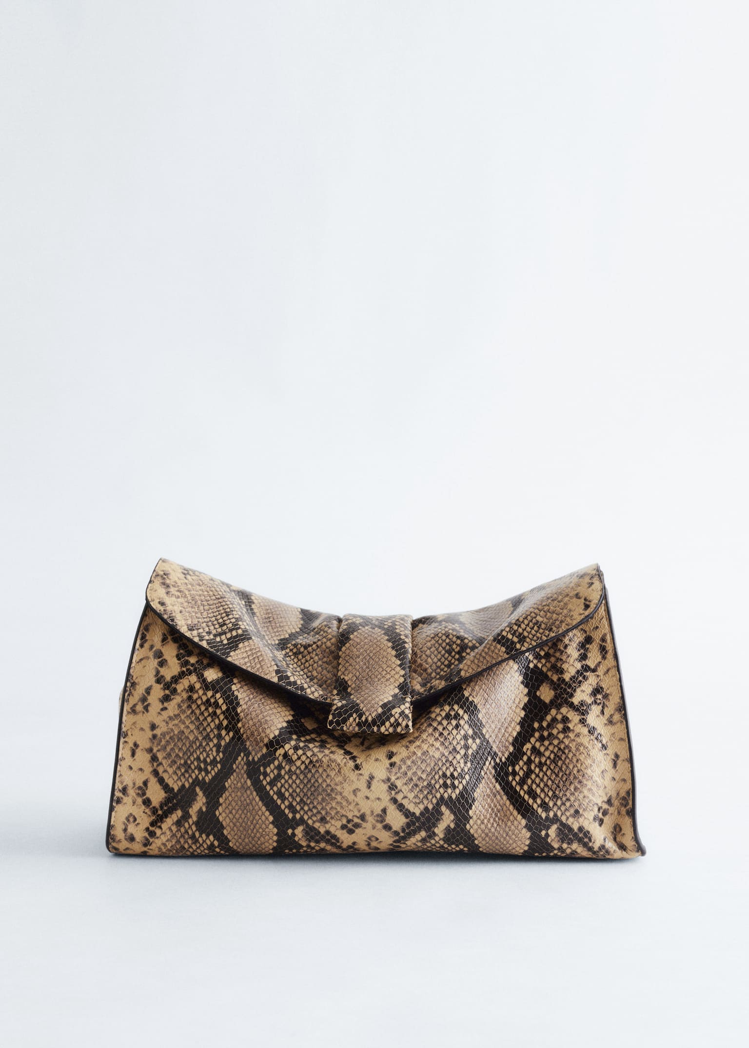 Clutch aus weichem Leder - Beige/Schlangenmuster/Dunkelbraun/Schlangenhaut