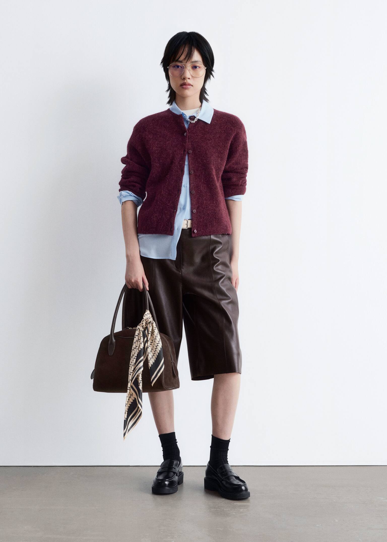 Alpaca-Blend Knitted Cardigan - Burgundy Melange/Taupe Brown/Dusty Pink/White/Mole/Grey - 4