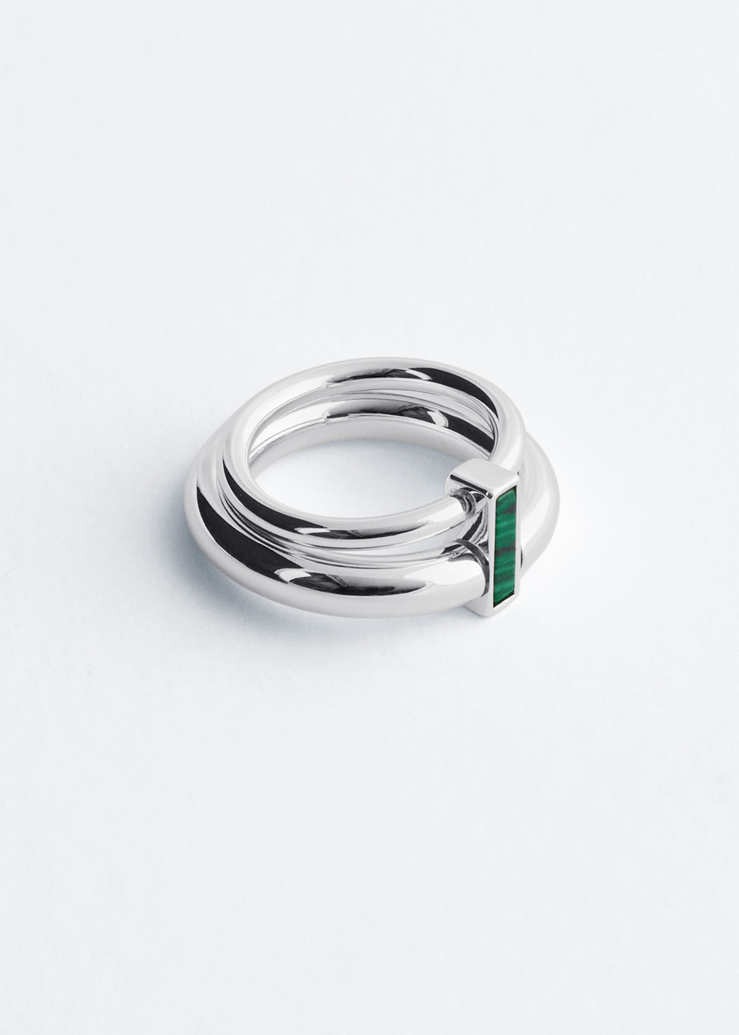 Double-Circle Brass Ring - Silver/Green - Still Life
