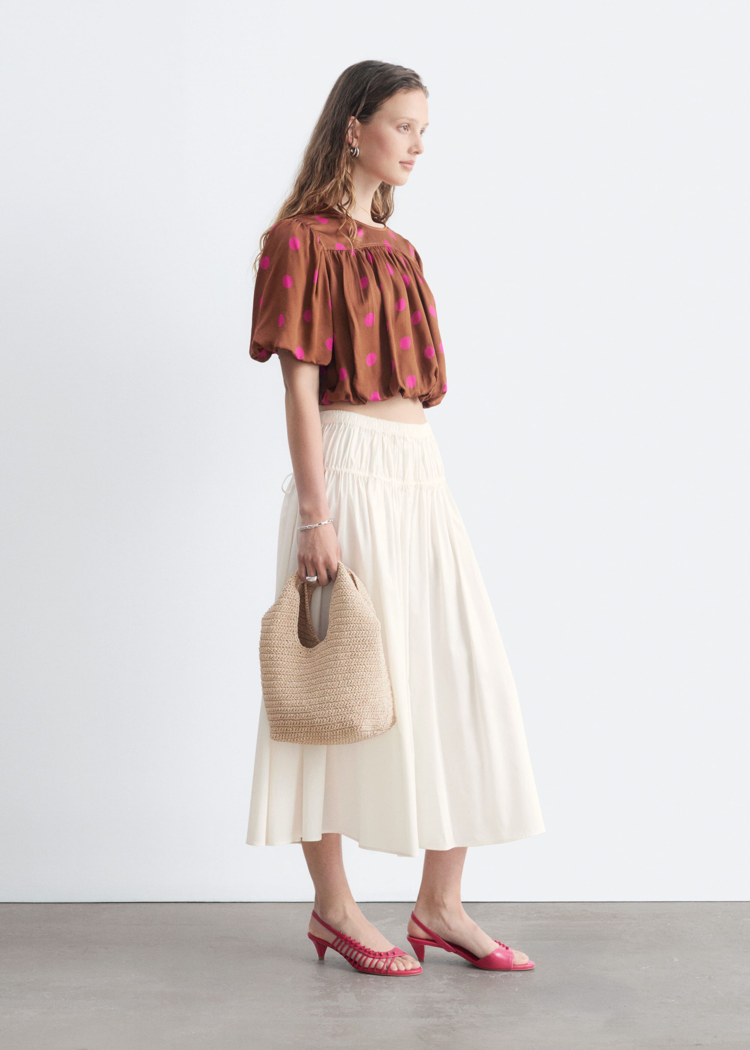 Gathered Crop Top - Brown/Dots - Lookbook