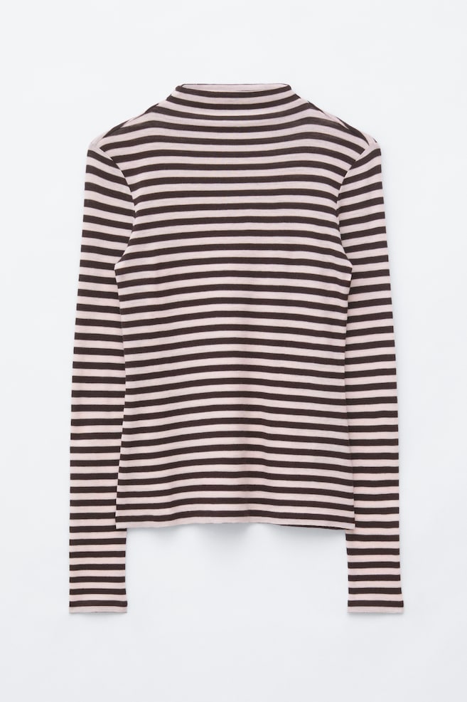 Top din Lână cu Guler Înalt (Mock‑neck) - Roz Deschis/Maro/Alb/Negru - 1
