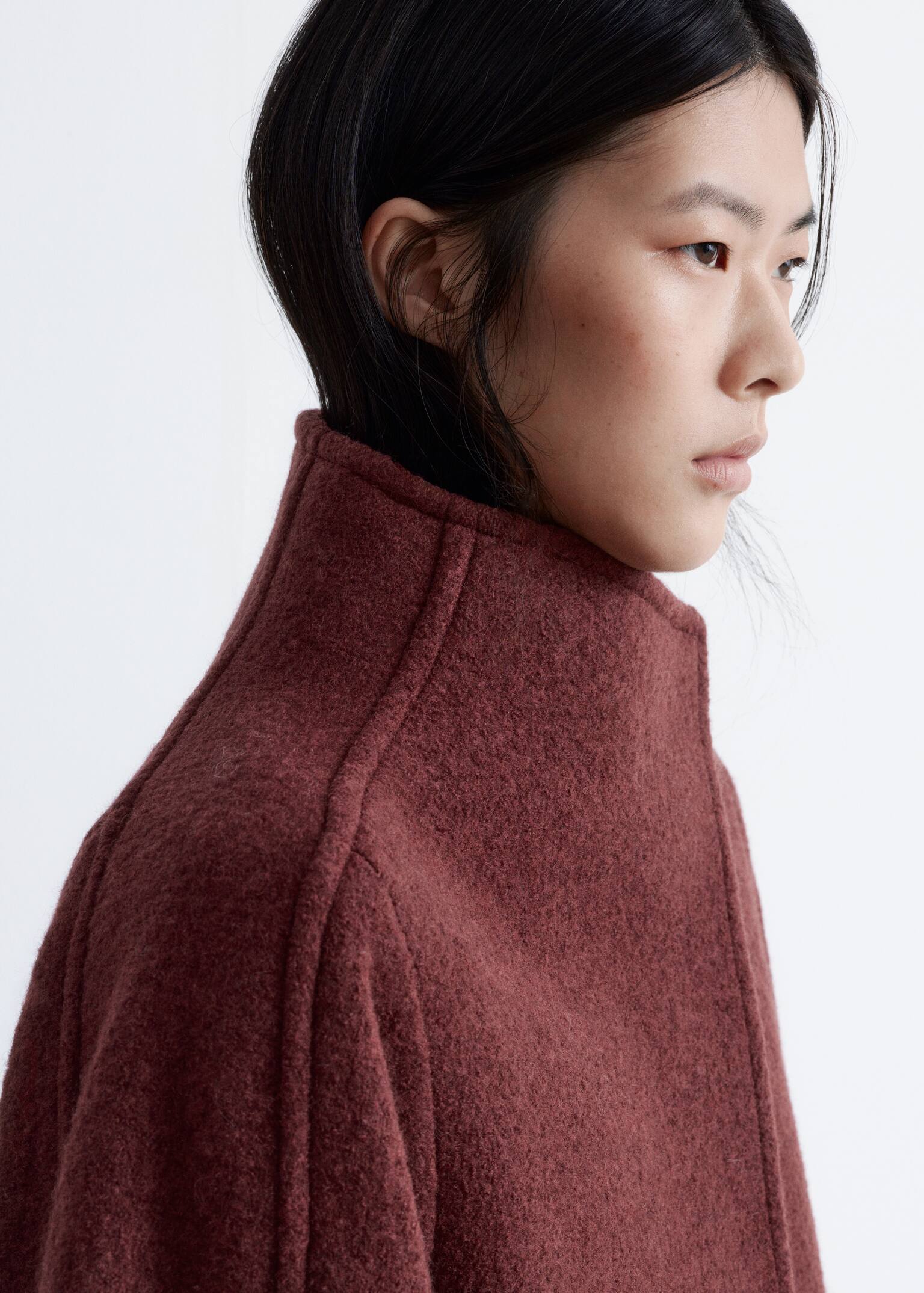 Asymmetric Wool Jacket - Sötétvörös/Fekete/Vakond - 7