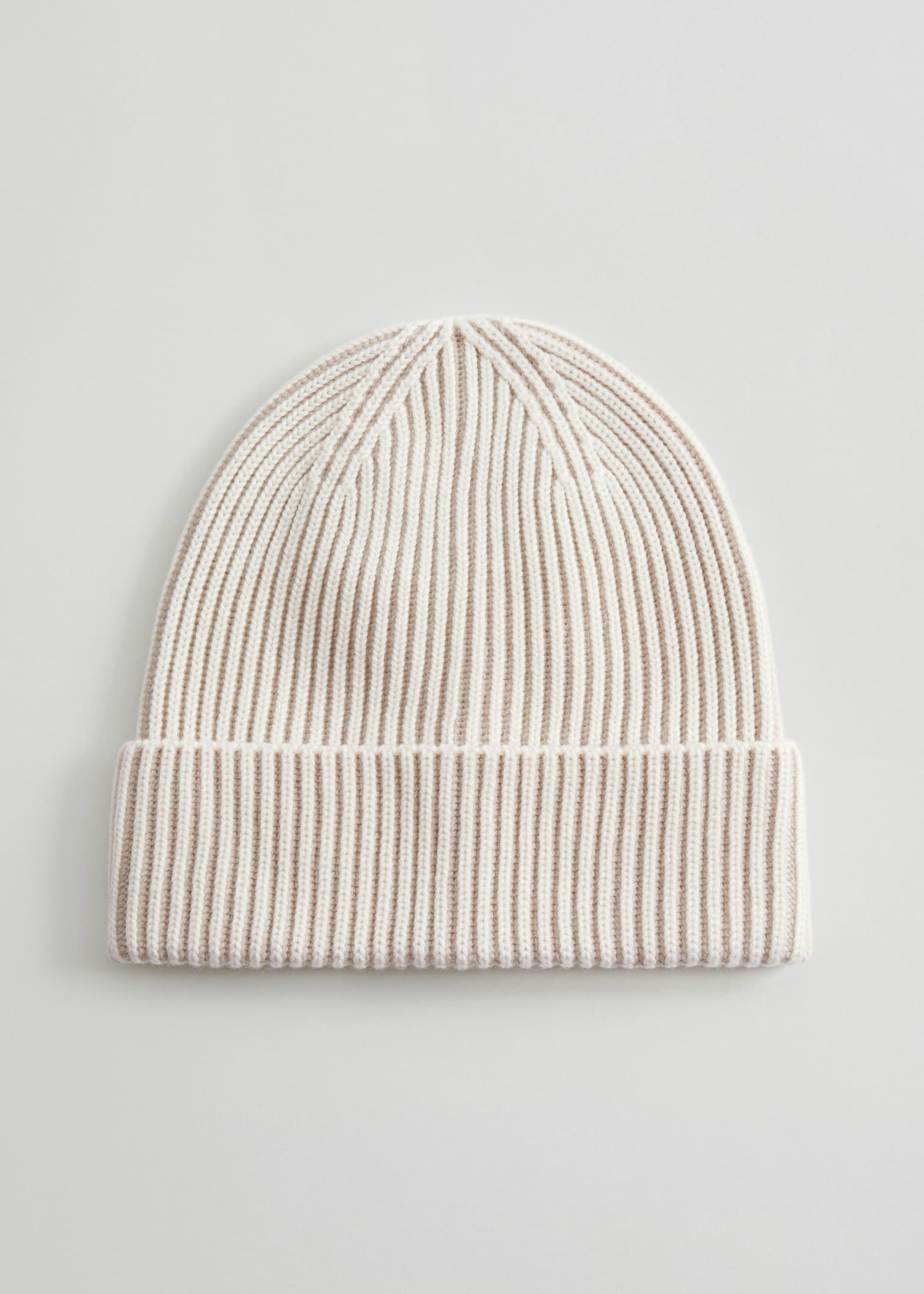 Ribbed Wool Beanie - White/Beige
