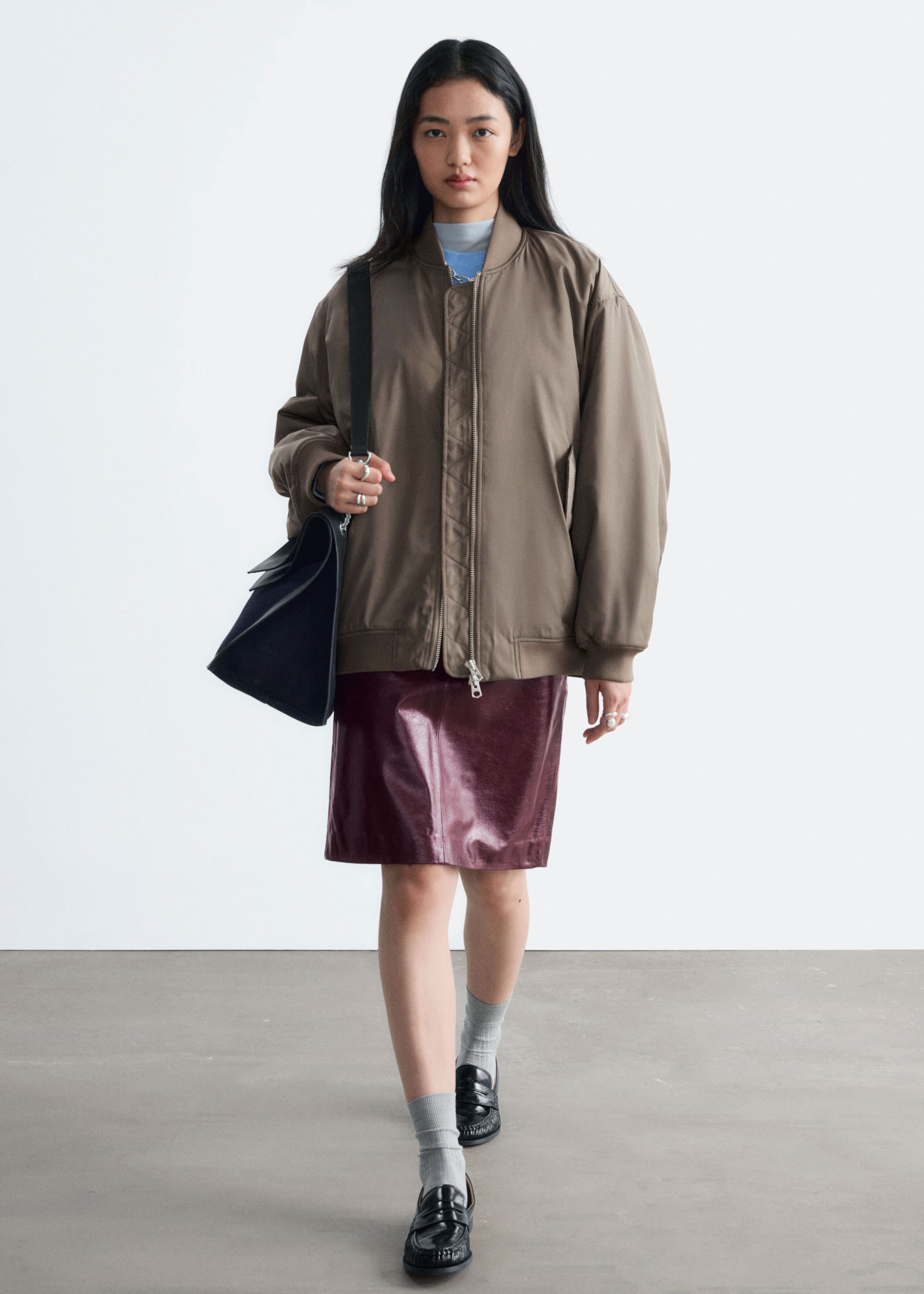 Long Bomber Jacket - Khaki Green - Still Life