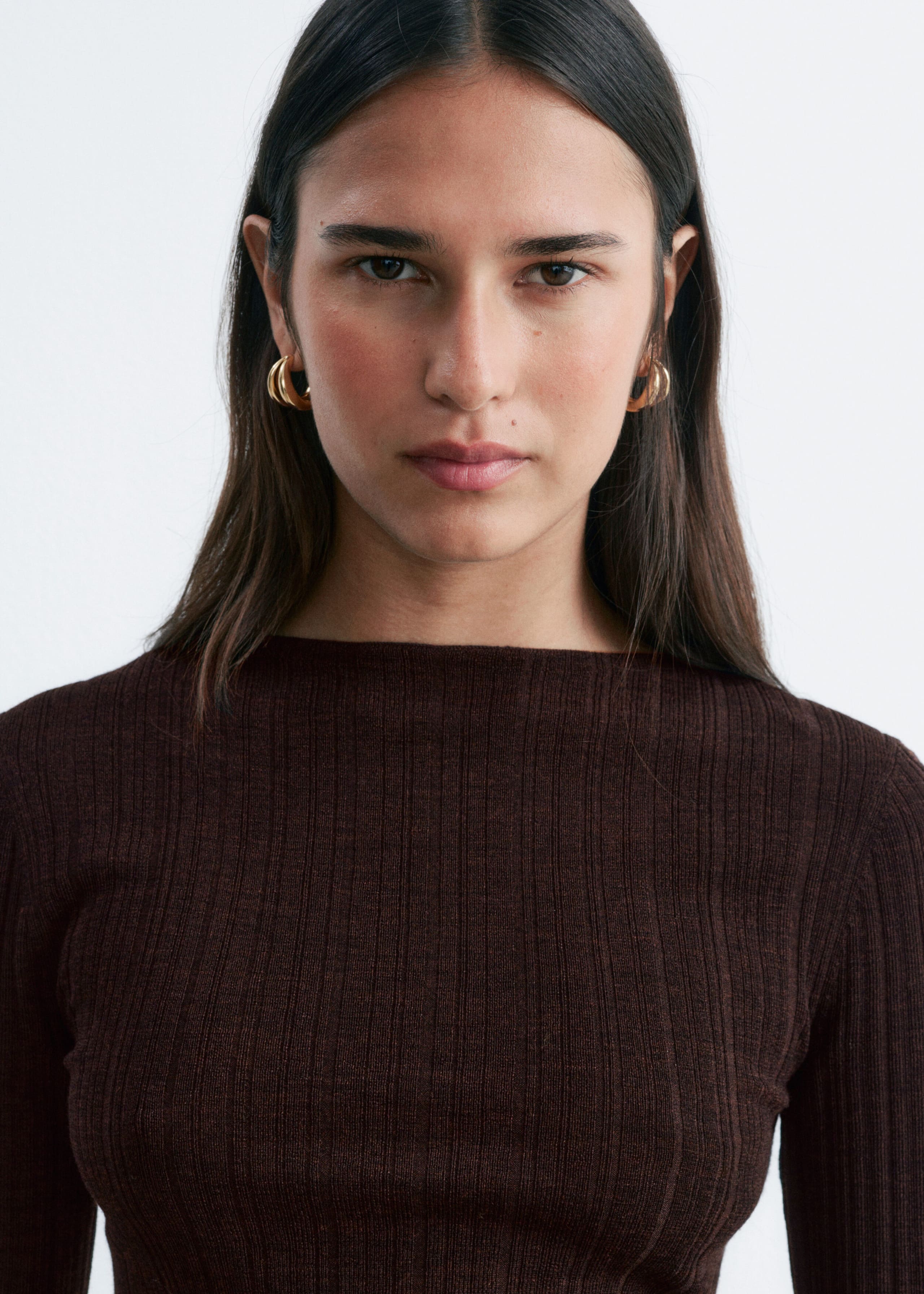Rib-Knit Wool Boatneck Top - Bright Pink - Lookbook