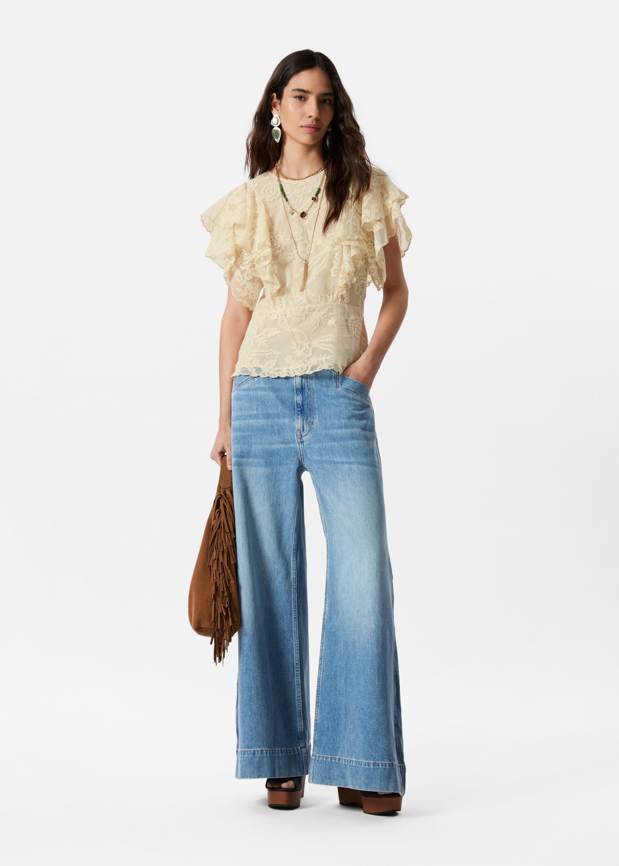 Visualizza immagine più grande: Blusa in pizzo con volant - Beige - DONNA | H&M IT 3
