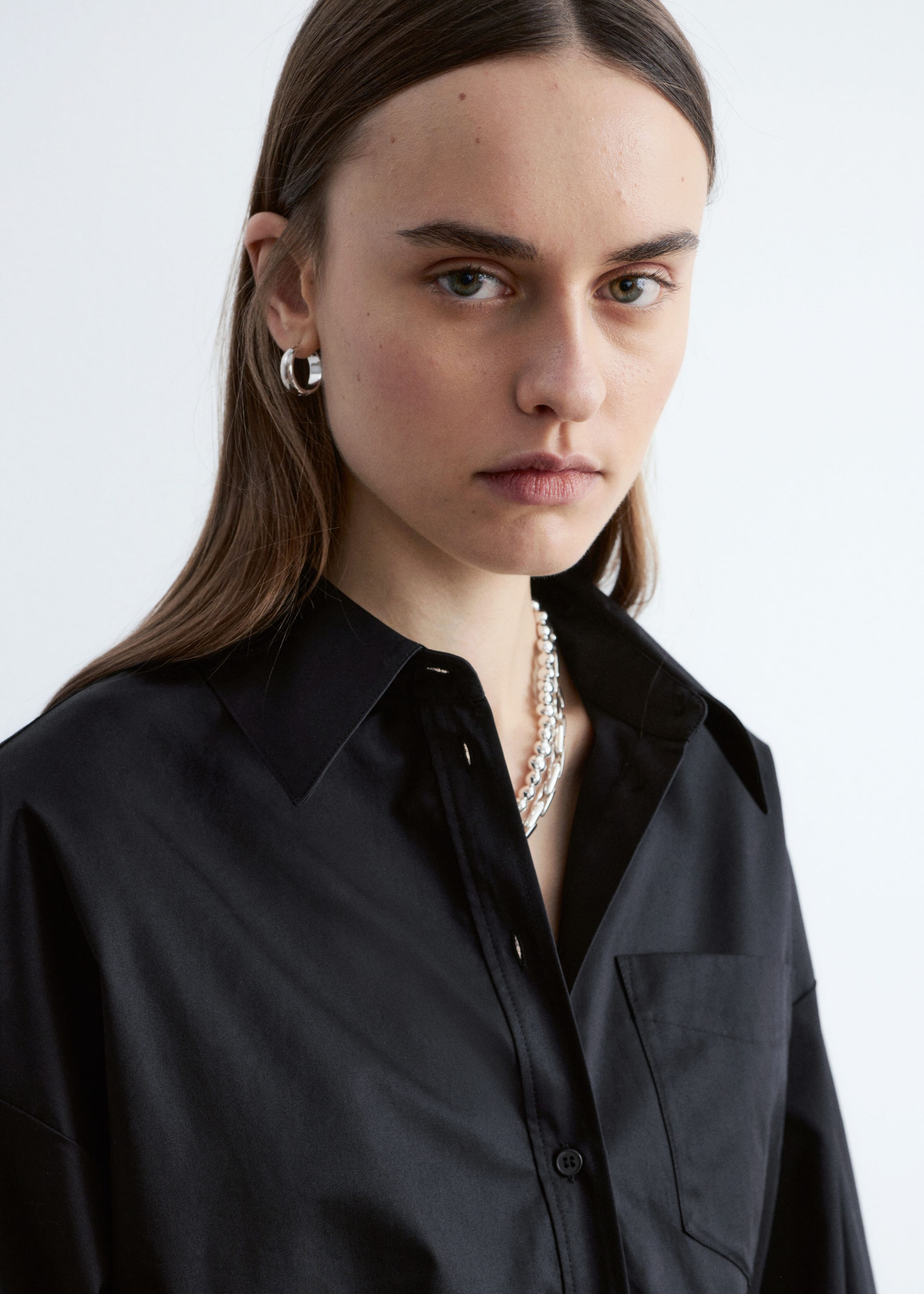Cropped Drawstring Shirt - Black - Lookbook