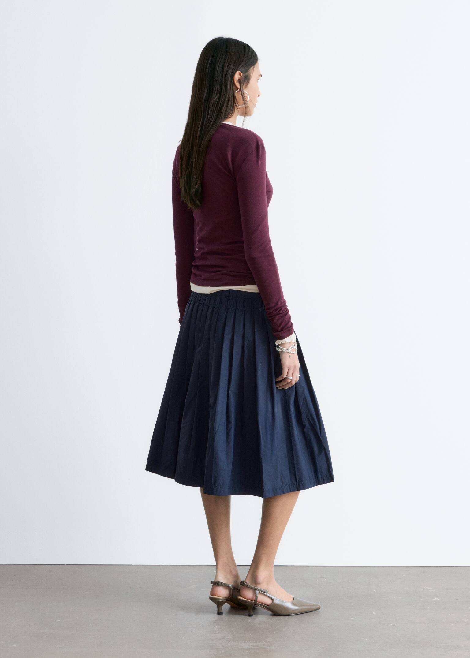 Long-Sleeve Cotton Top - Burgundy/White - 7