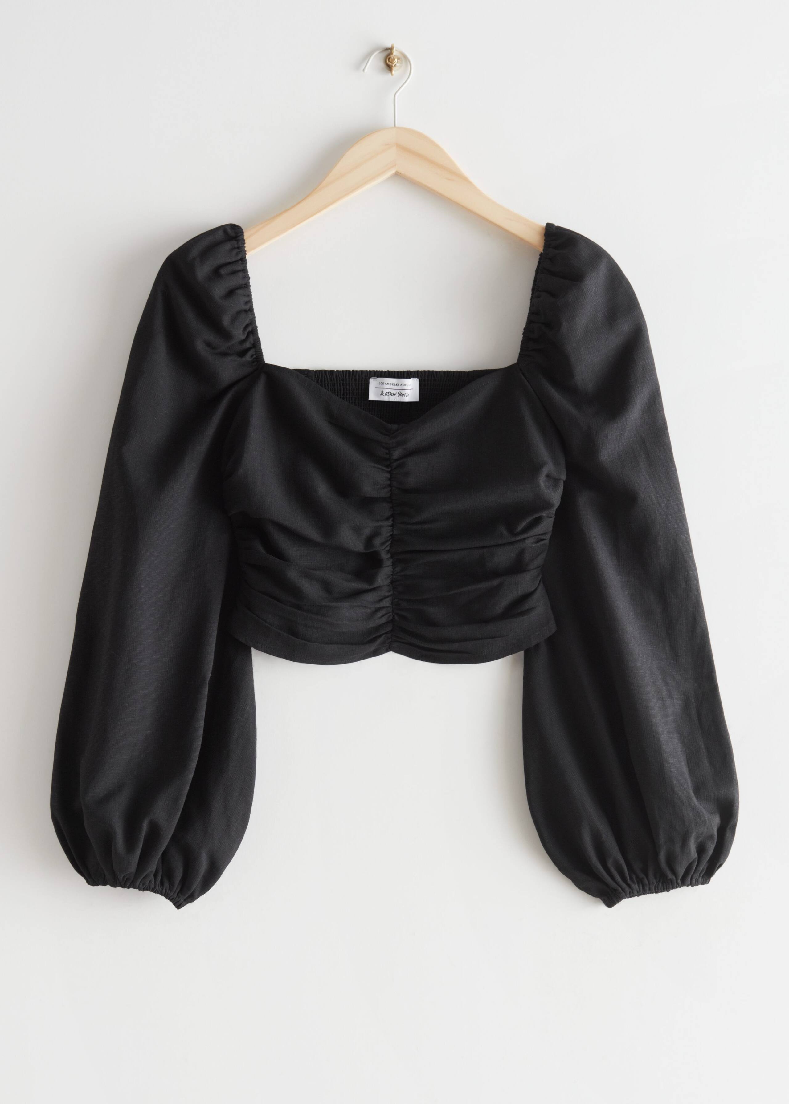 Cropped Puff Sleeve Top - Black - Natura morta