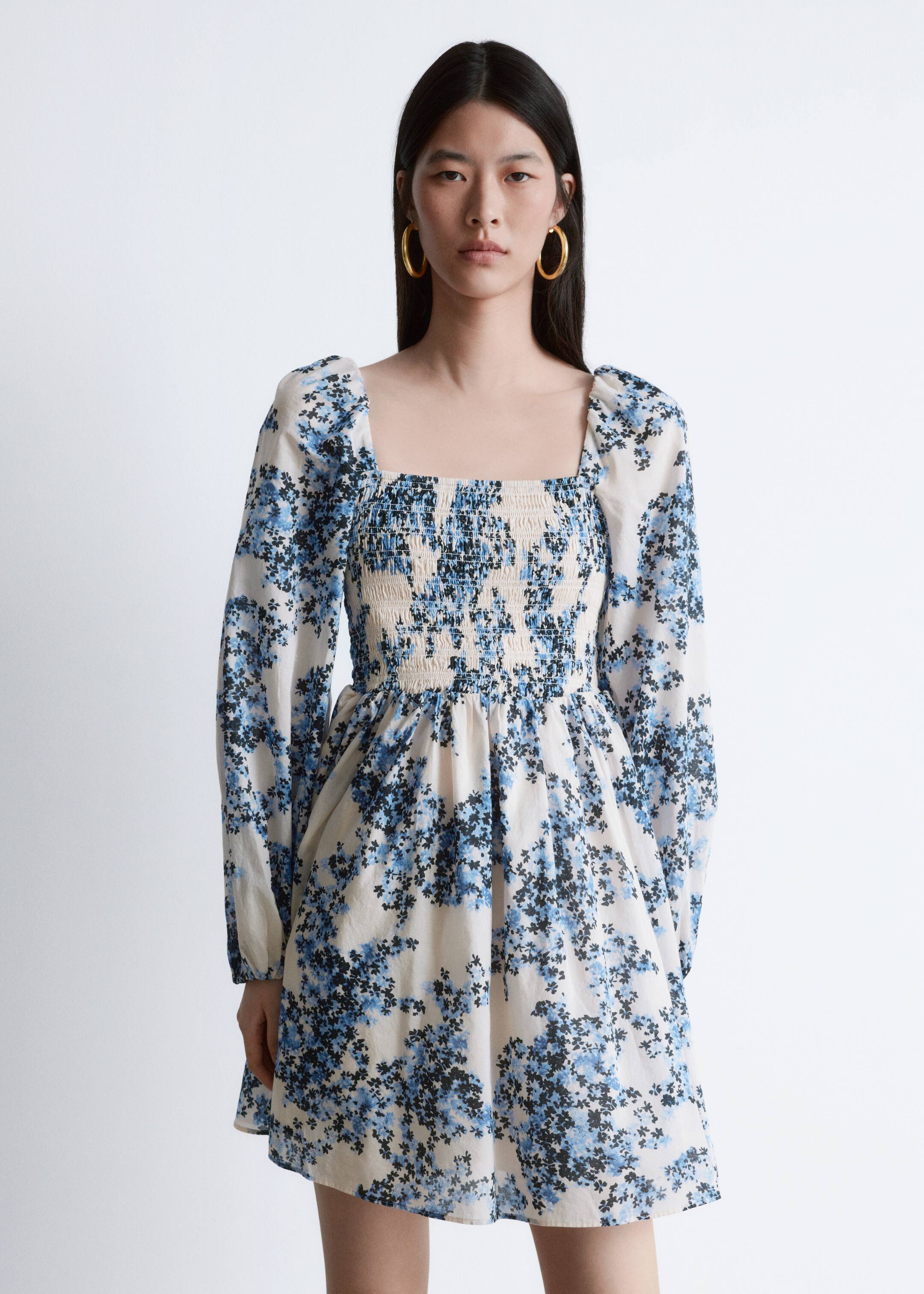 Agrandir l'image: Robe courte babydoll - Beige/Motif floral bleu - FEMME | H&M FR 5