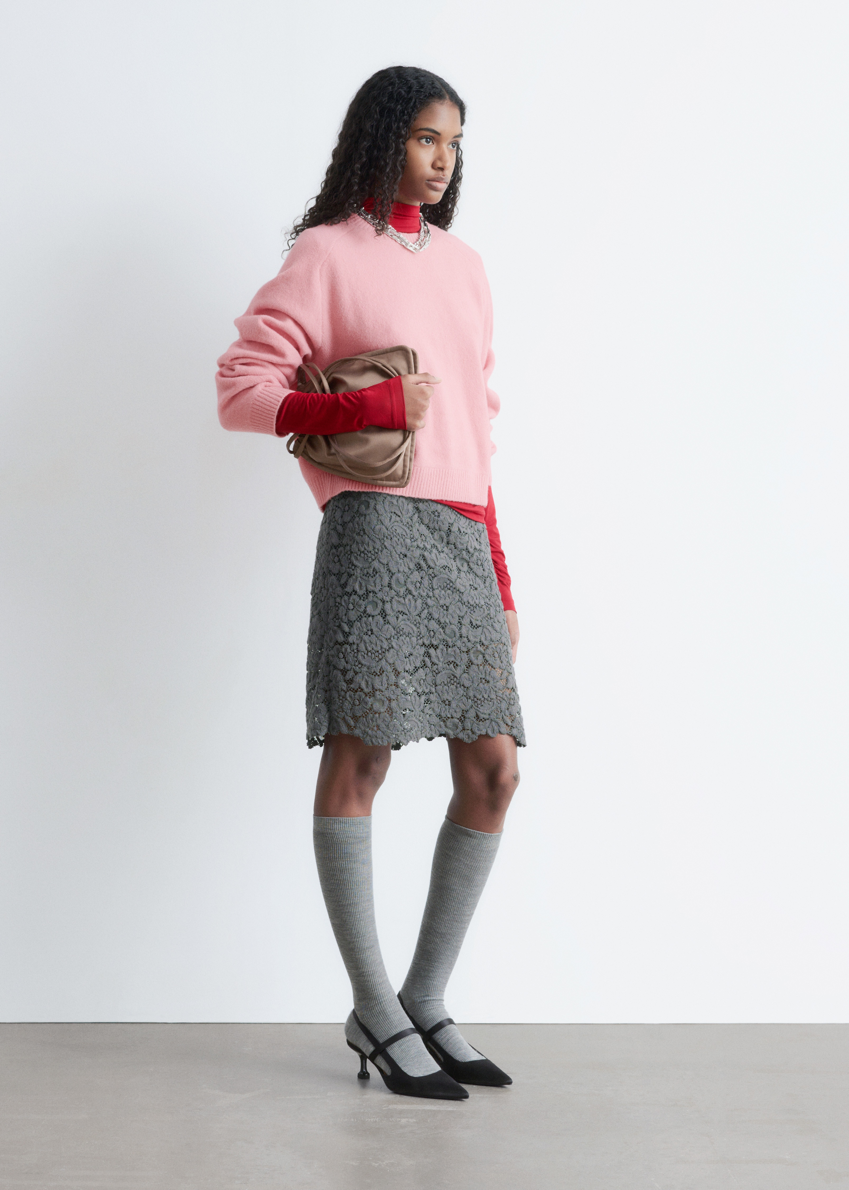 Pletený svetr - Light Pink/Tmavě modrá/Černá/Světle šedá/Tmavě červená/Béžová/Tmavý tyrkys/Tmavě hnědá/Světle zelená