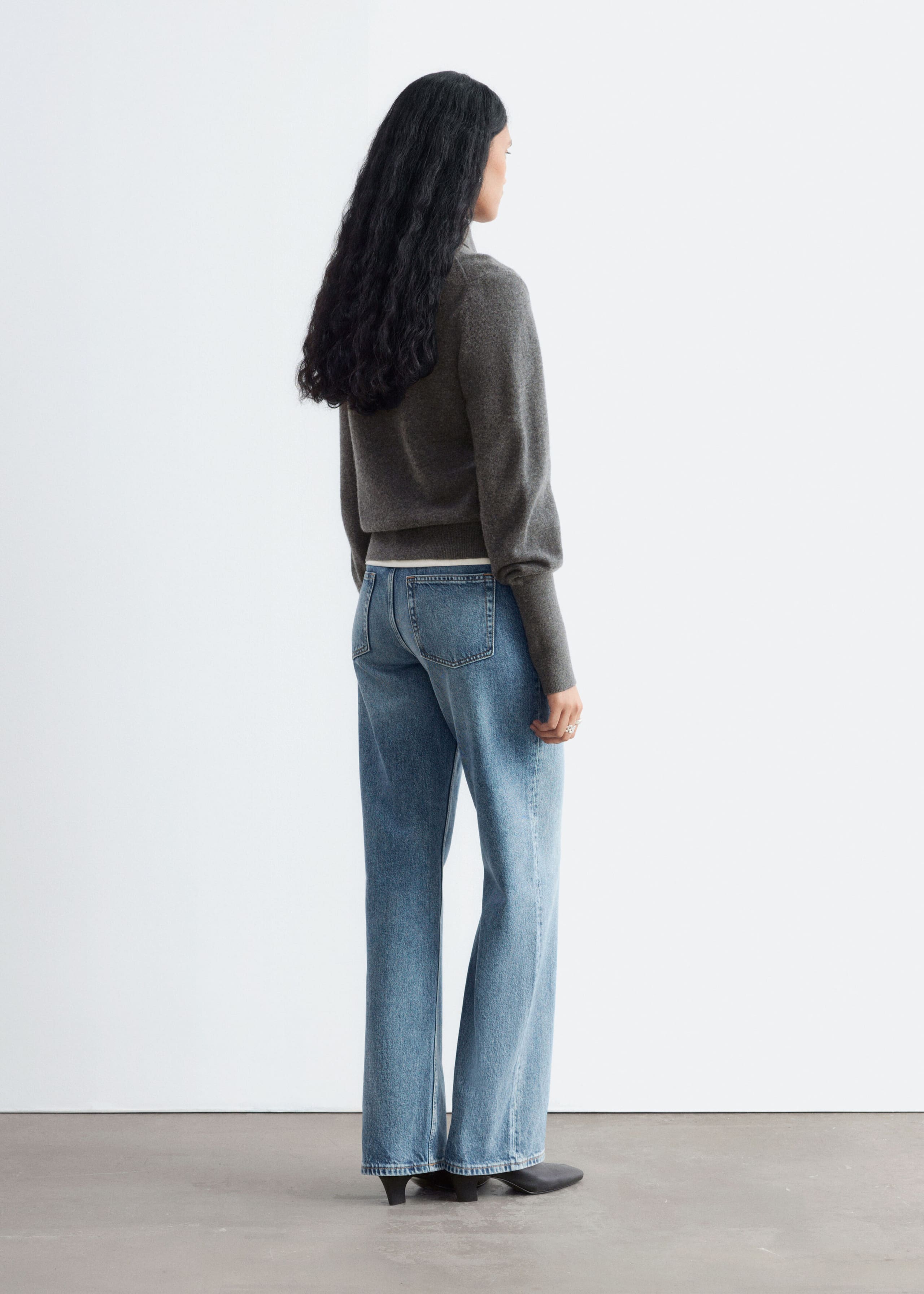 High-Neck Wool Cardigan Dark Grey