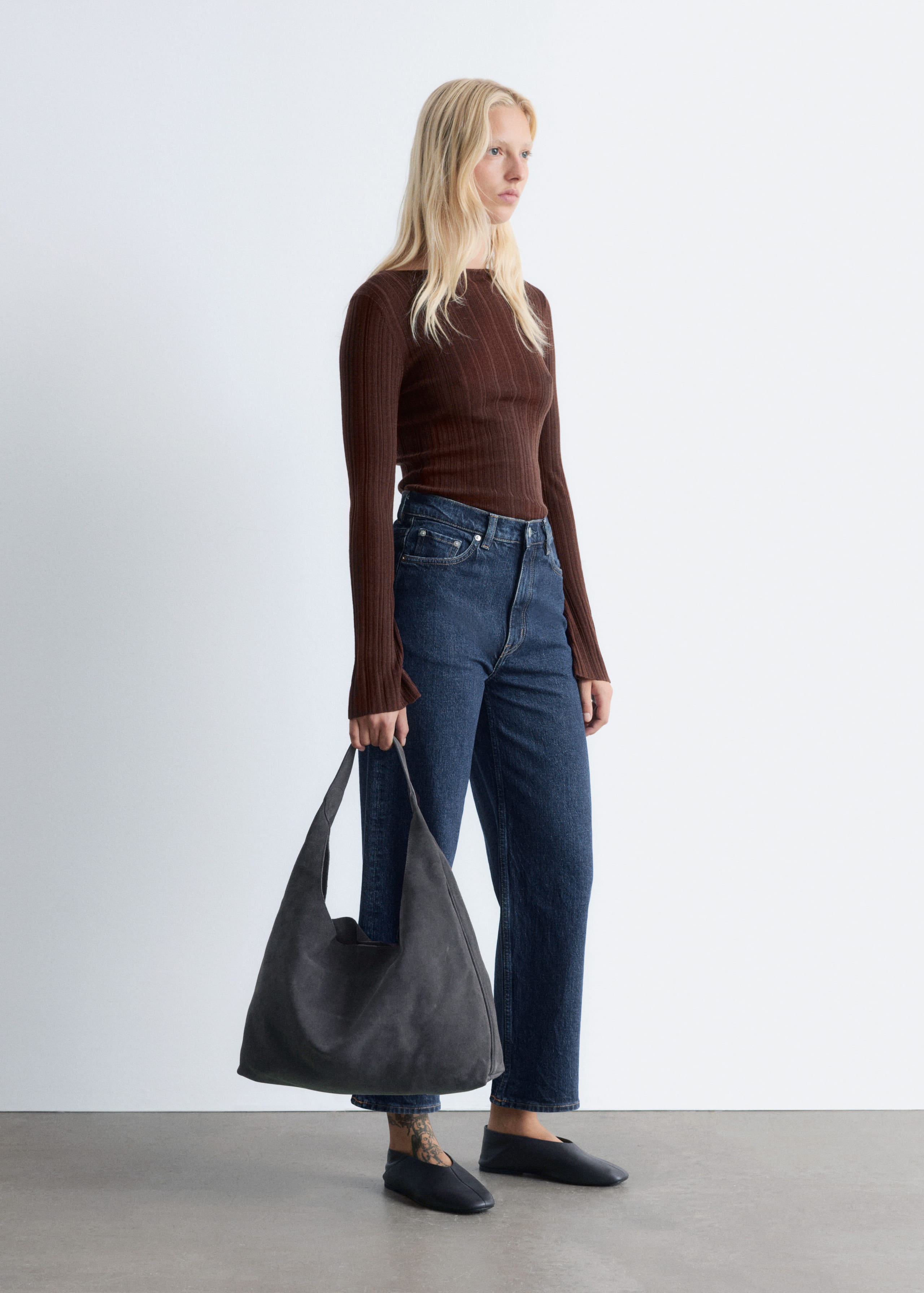 Image of Rib-Knit Wool Boatneck Top