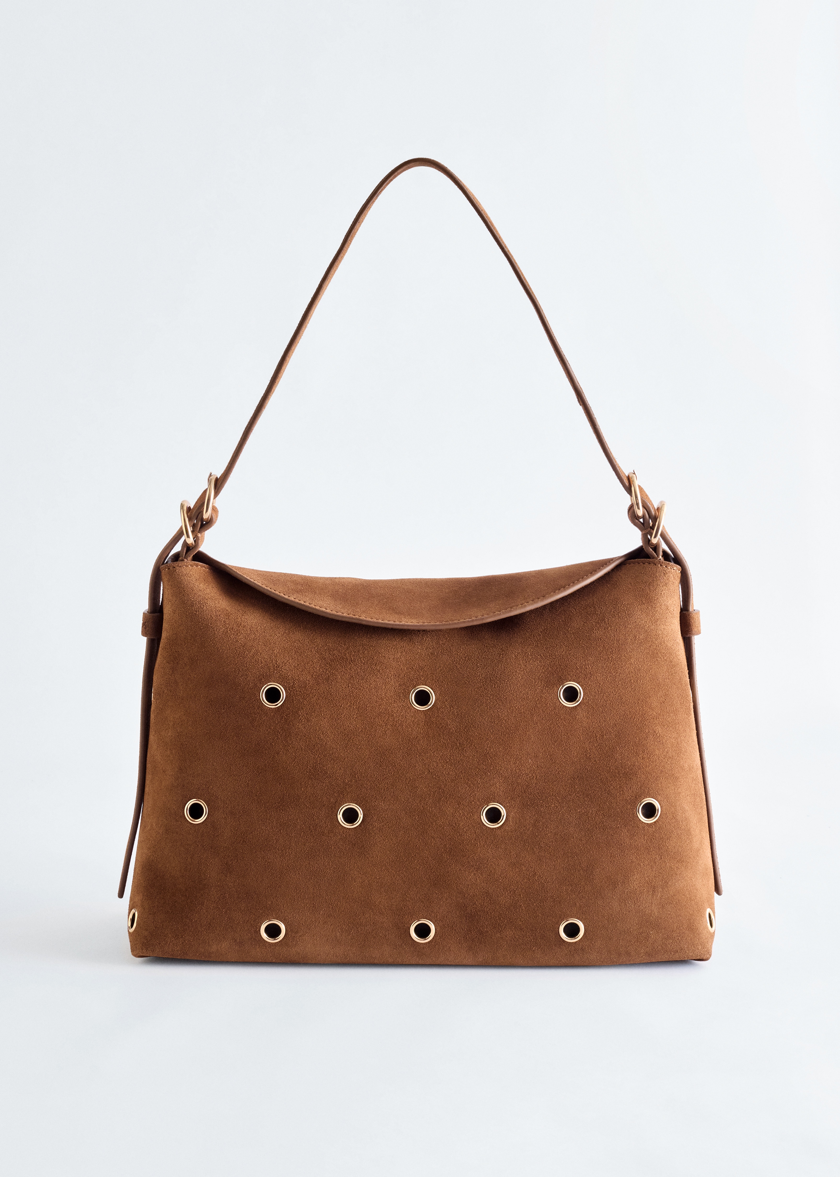 Bolsa de camurça adornada com ilhós - Castanho