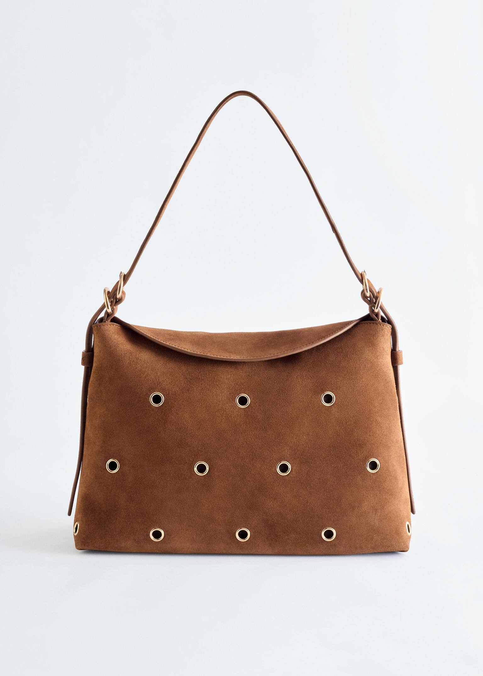 Tasche aus Veloursleder mit Ösen - Braun