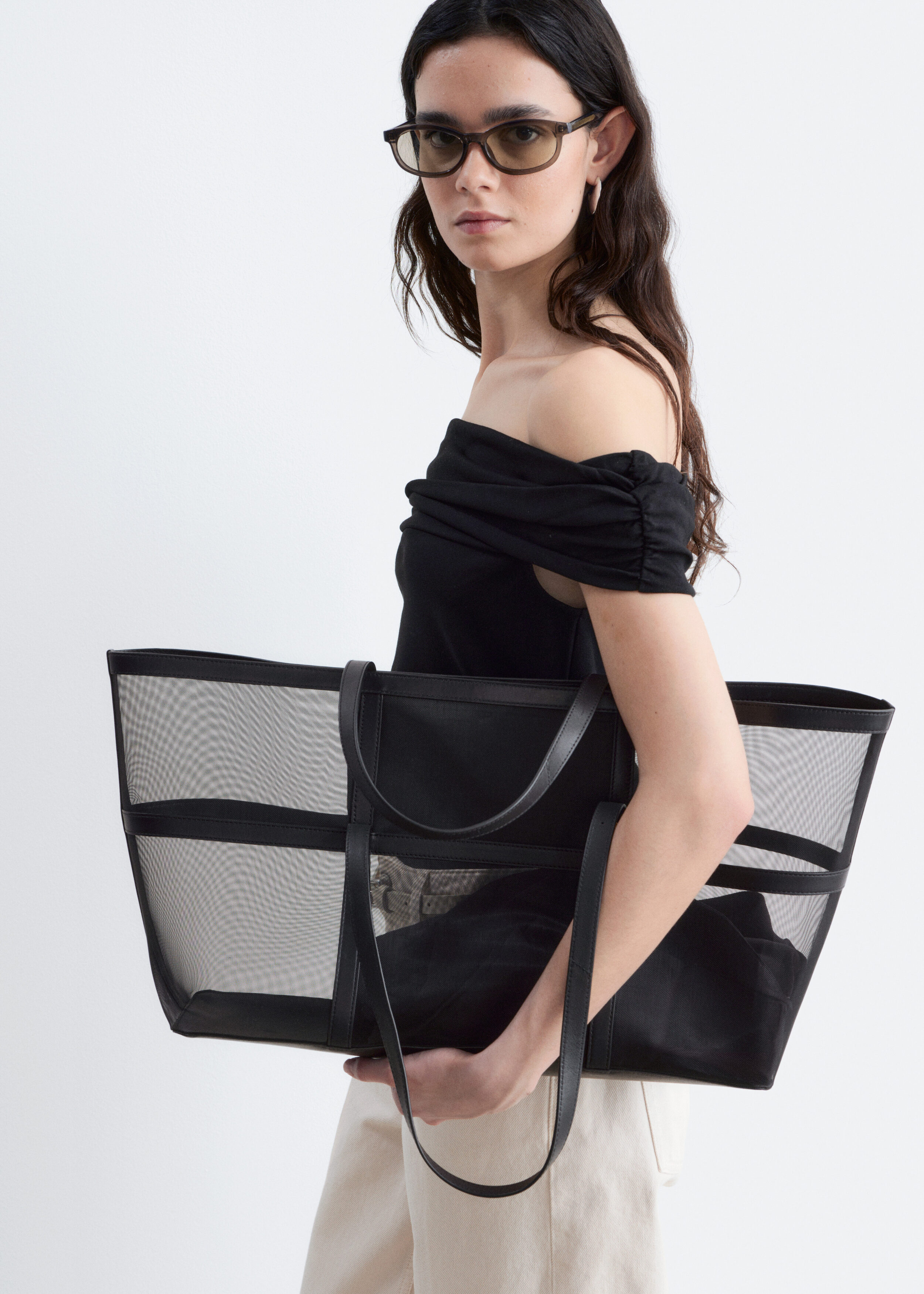 Leather Detail Mesh Tote - Black - Bags | & Other Stories US