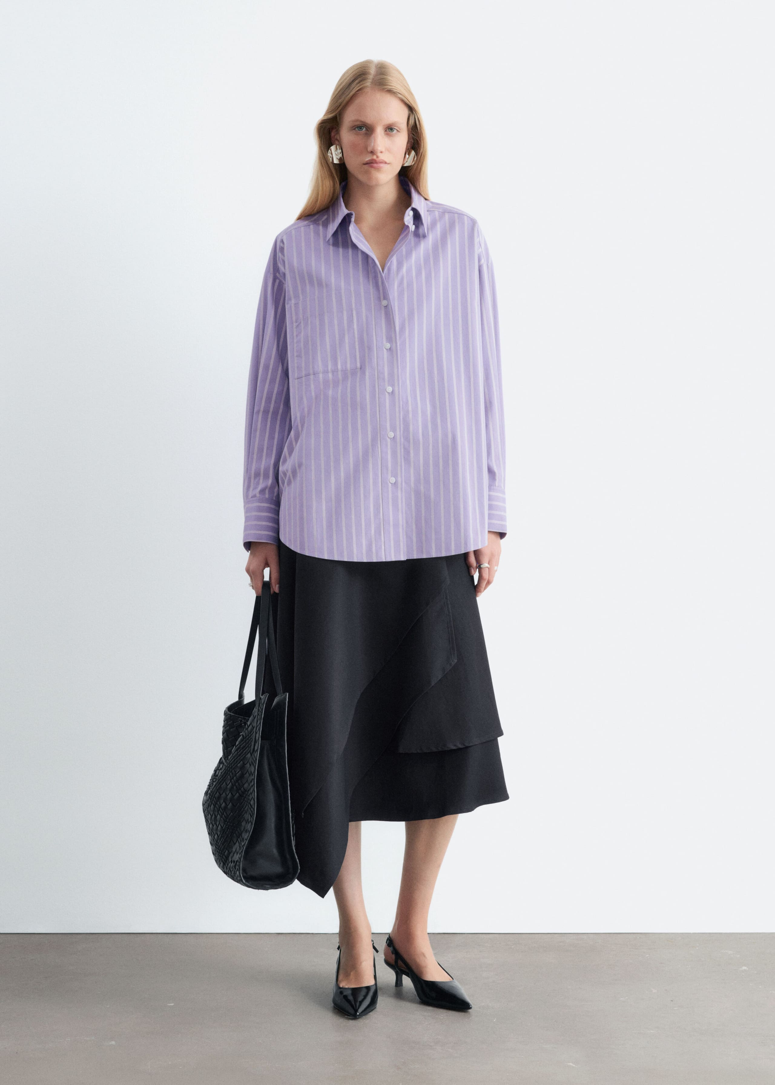 Oversized Cotton Shirt - Lilac/White - Lookbook