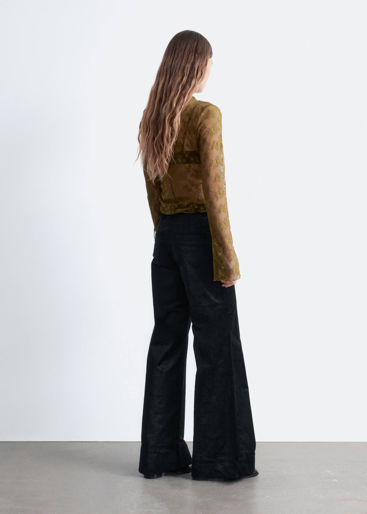 Flared Velvet Trousers - Black/Dark Brown - 4