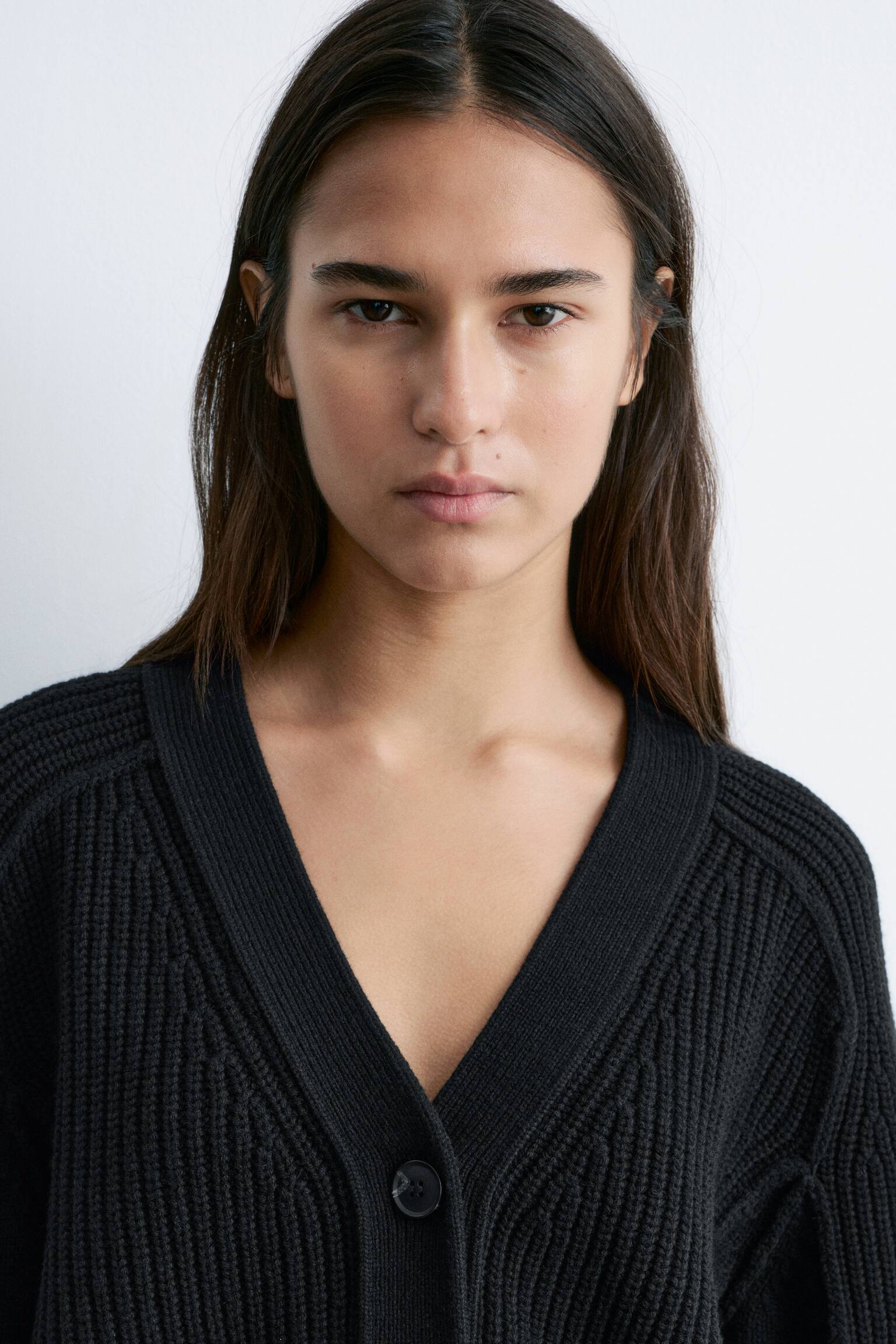 Cardigan en laine mérinos - Noir/Couleur crème - 7