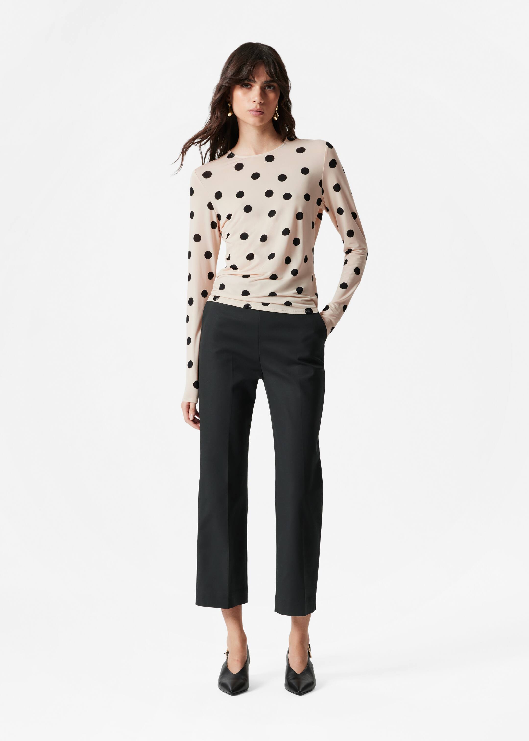 View larger image: Long-Sleeve Jersey Top - Beige Polka Dot - Ladies | H&M GB 3