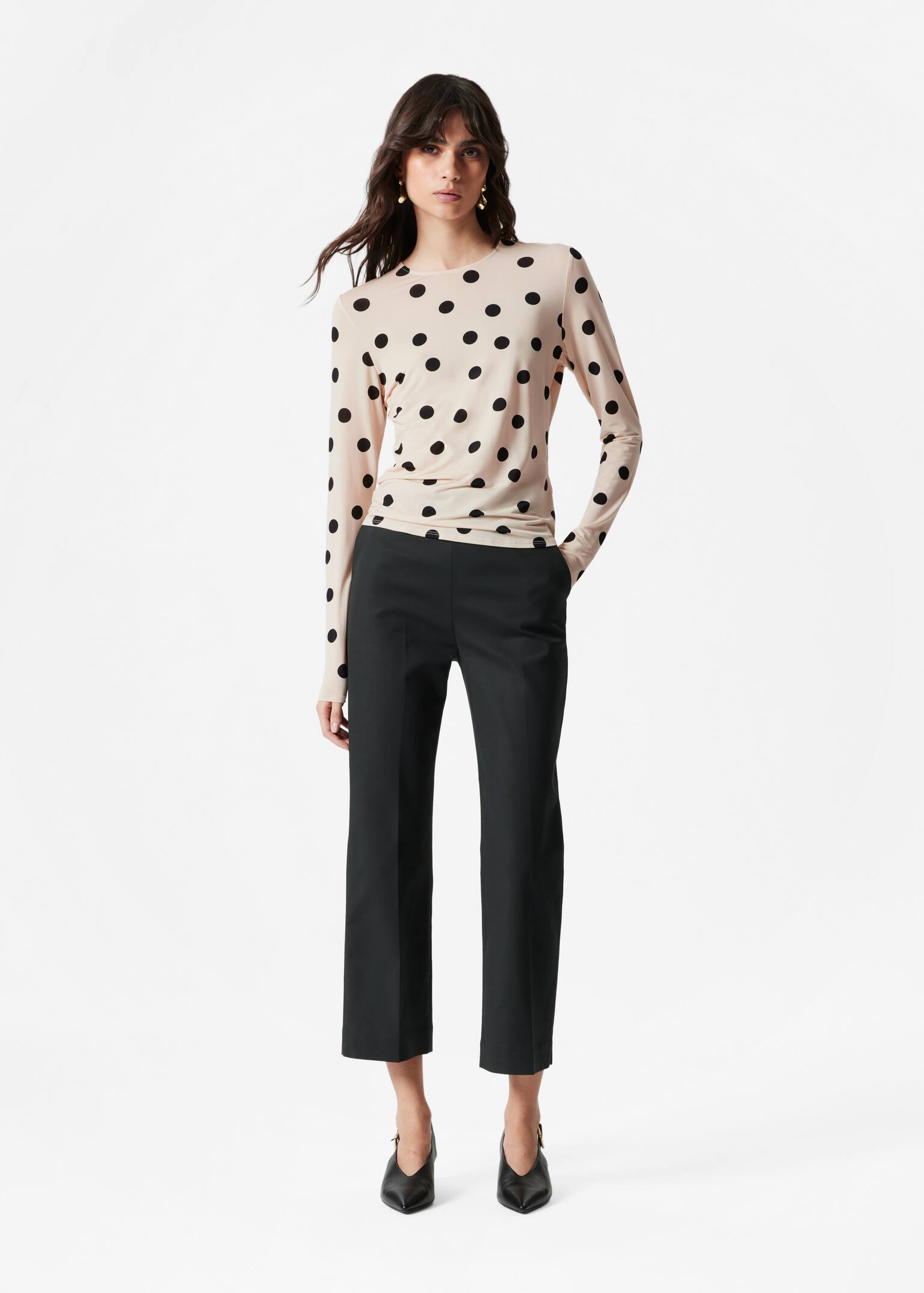 Haut en jersey à manches longues - Beige à pois - 5