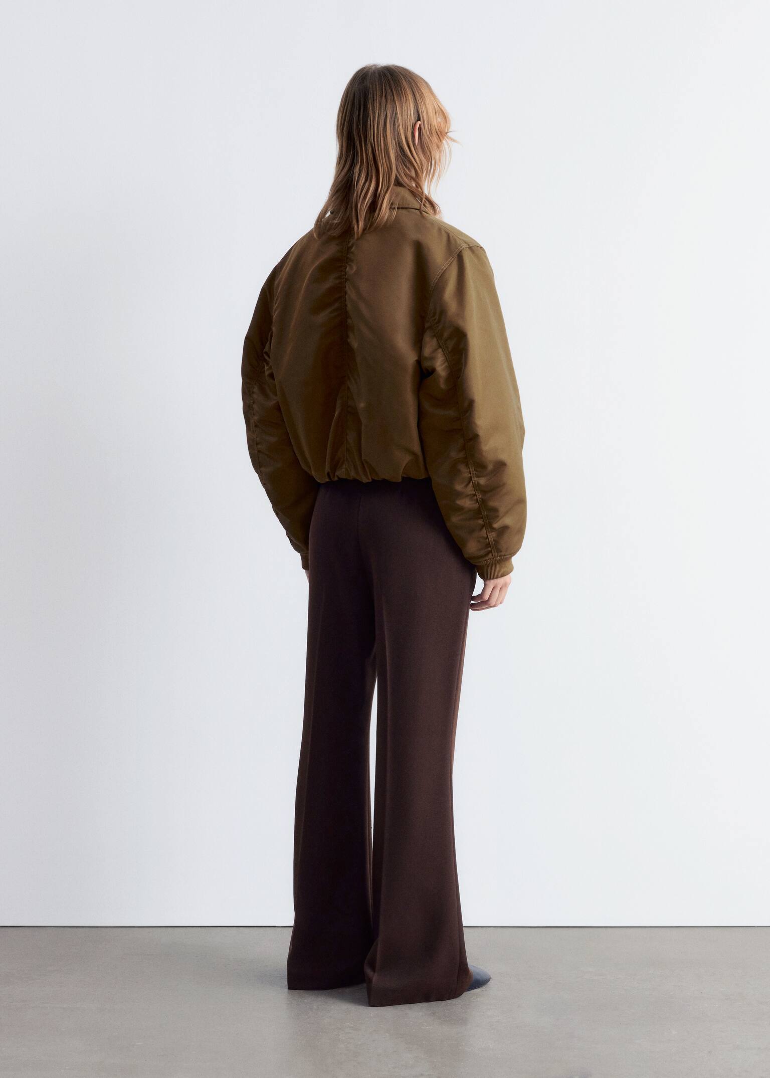 Cropped Bomber Jacket - Khaki Brown/Dark Brown - 7