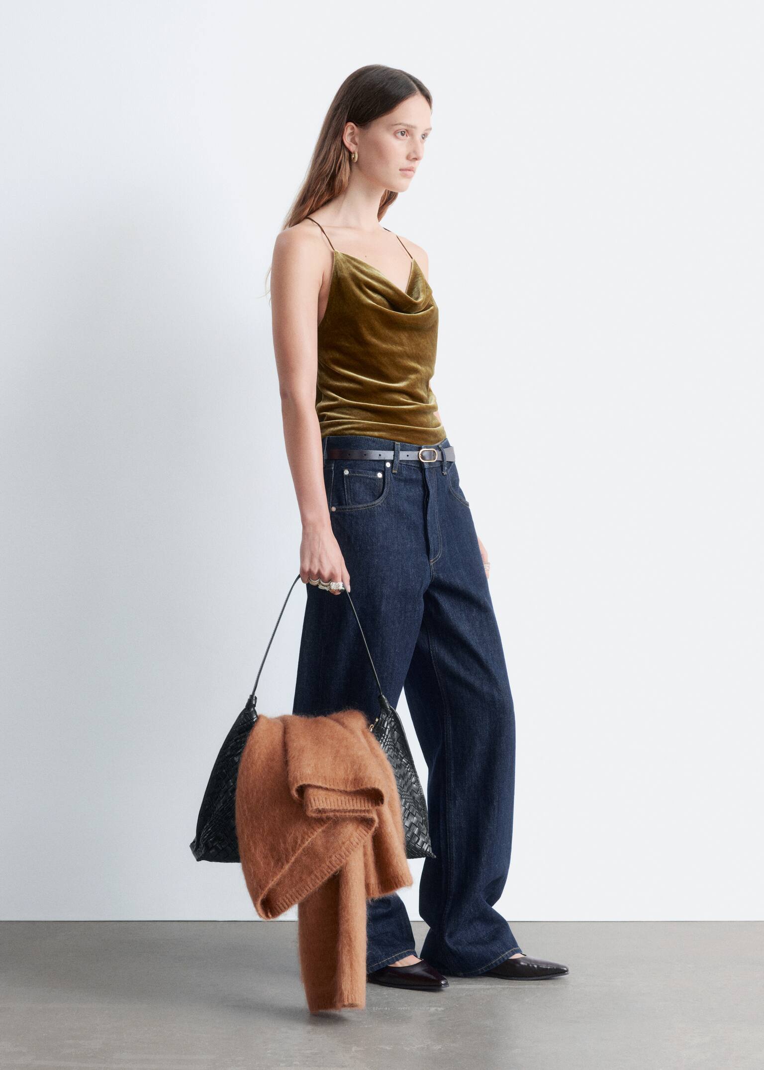 Strappy Velvet Top - Khaki Brown/Black - 5