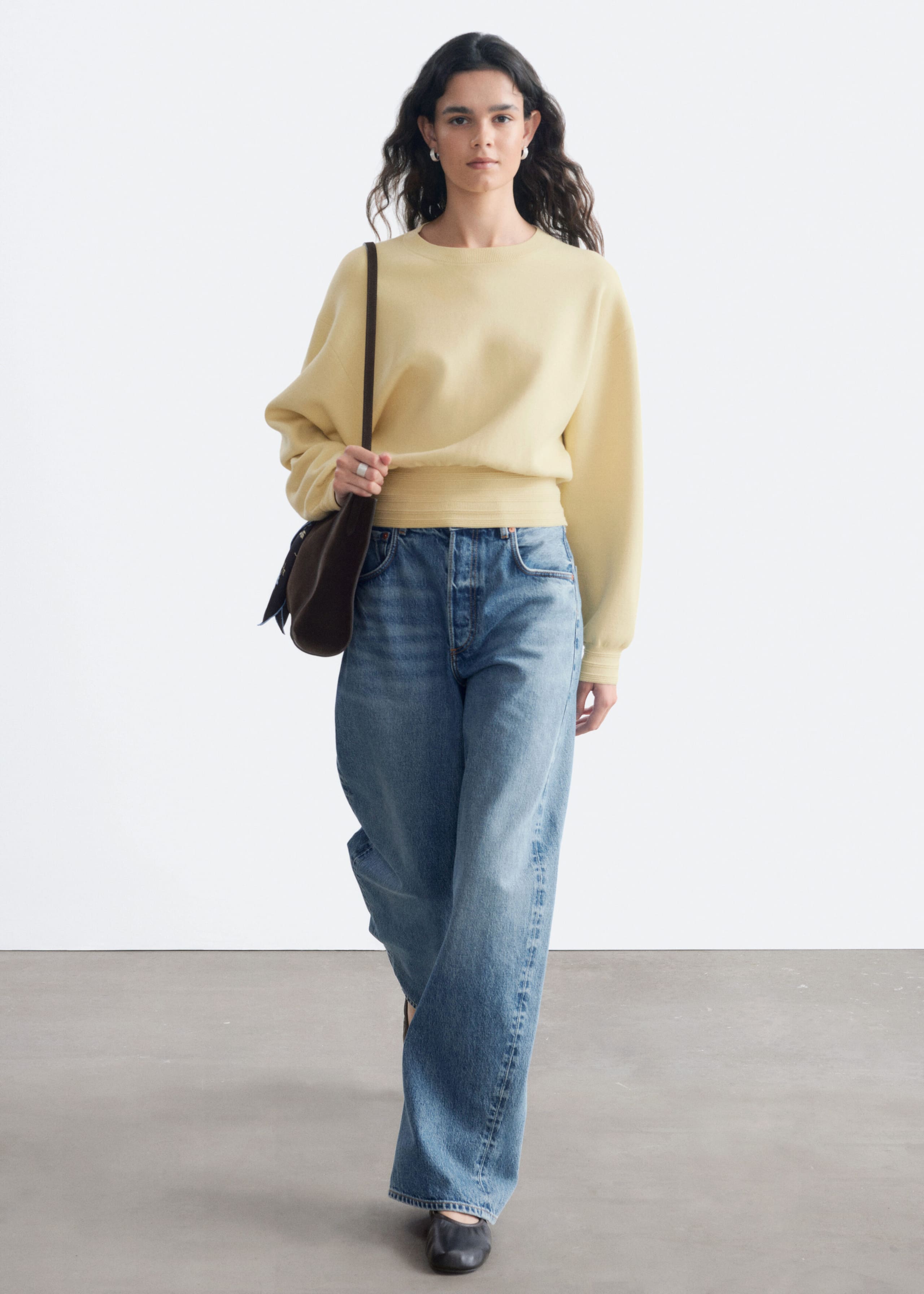 Rib-Trim Knitted Jumper - Cream - Lookbook