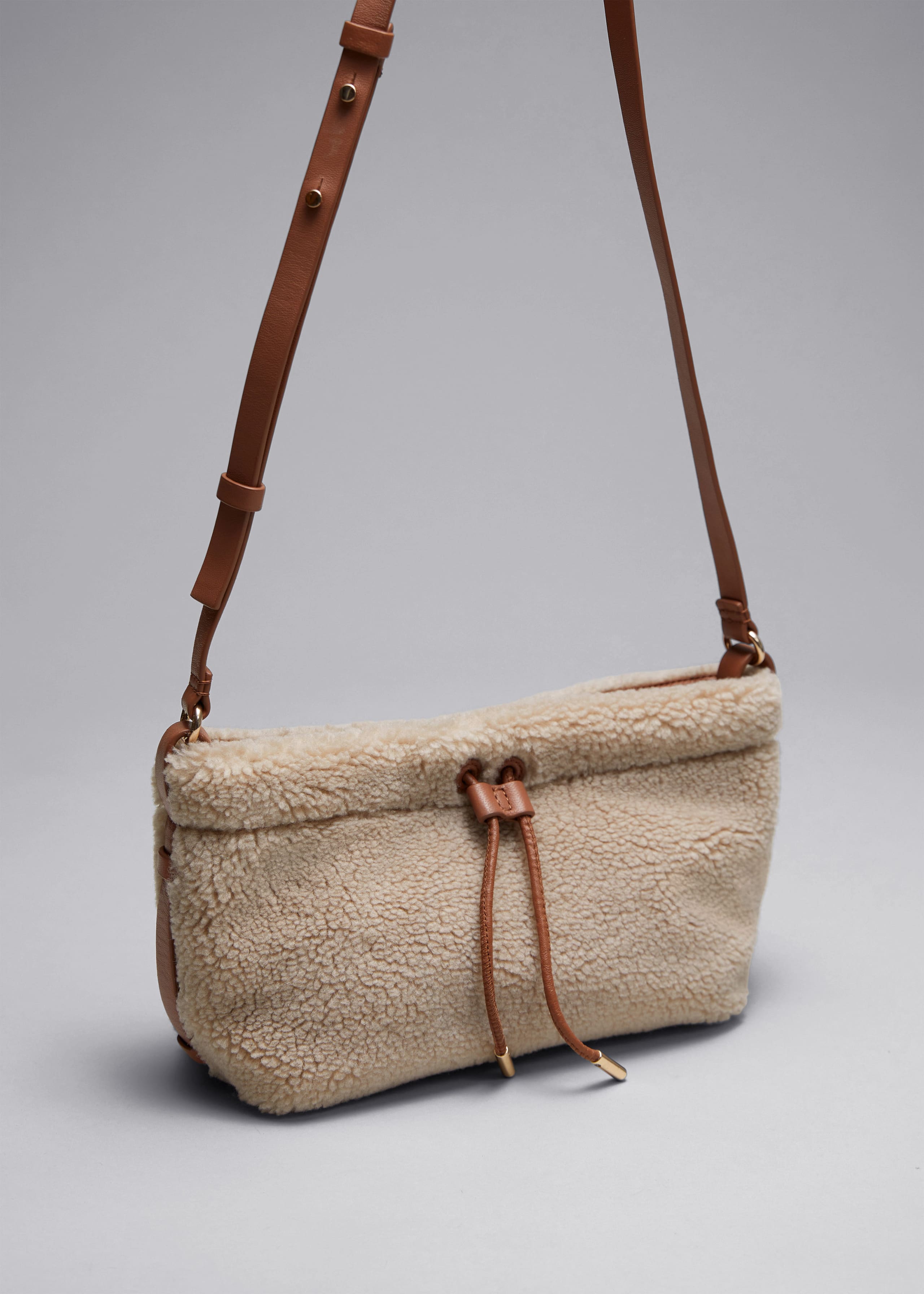 Borsa in pile con finiture in pelle - Beige - Natura morta