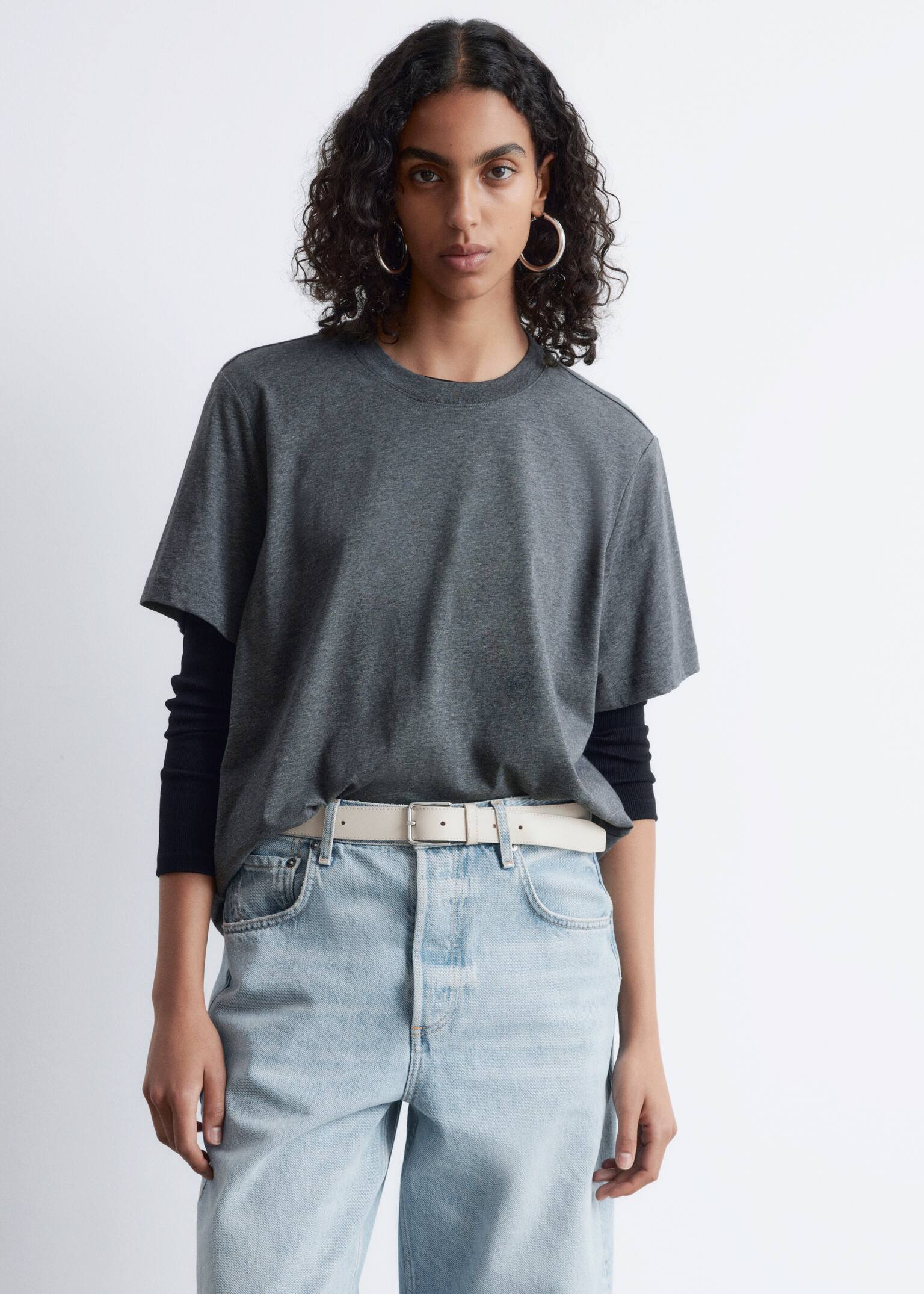 Crewneck T-Shirt - Dark Grey Melange/Black/Bej/Roșu/Verde Deschis/Alb/Mole - 5