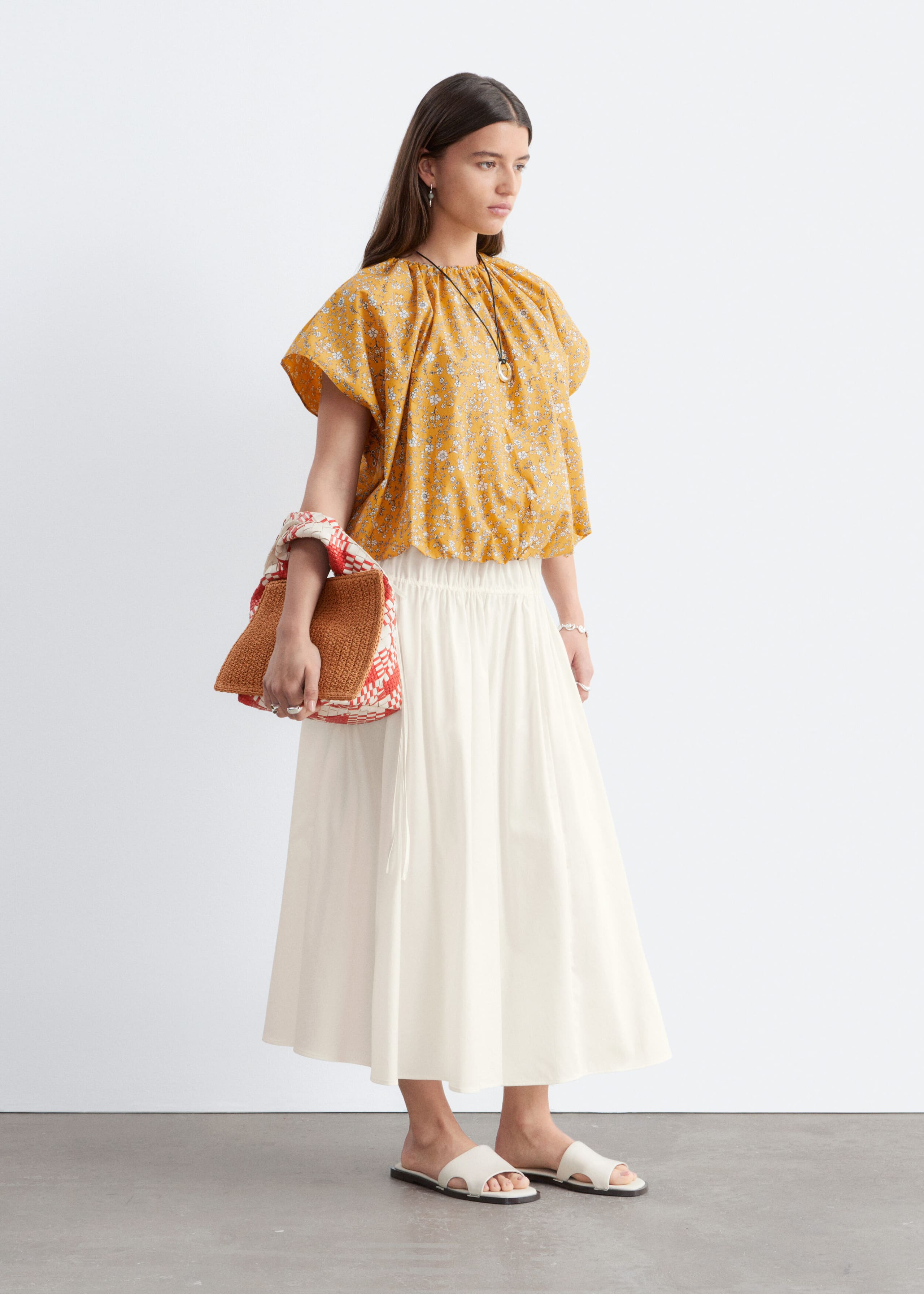 Image of Gathered Cotton Blouse