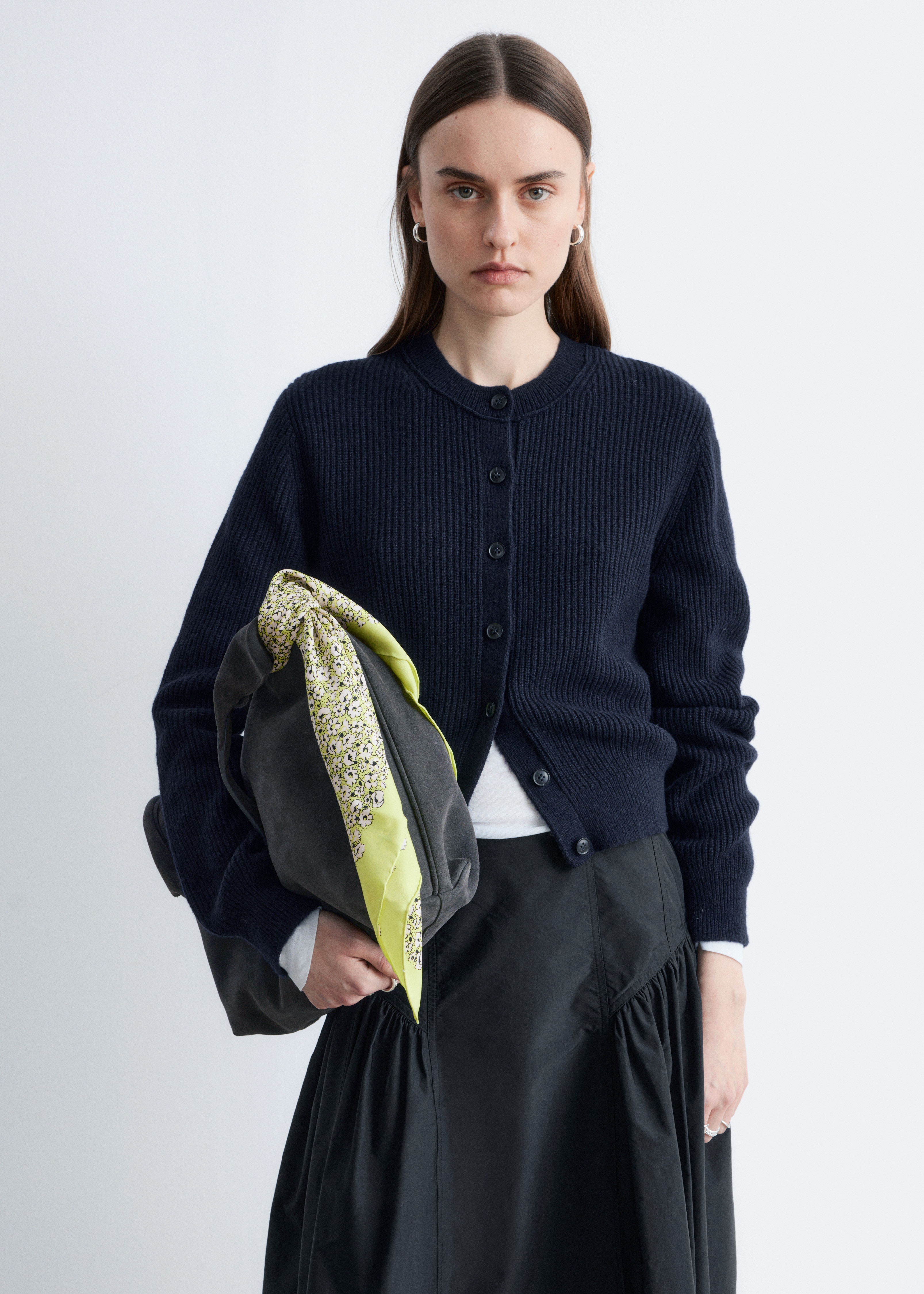 Ribstrikket cardigan - Marineblå/Gråmeleret/Grøn