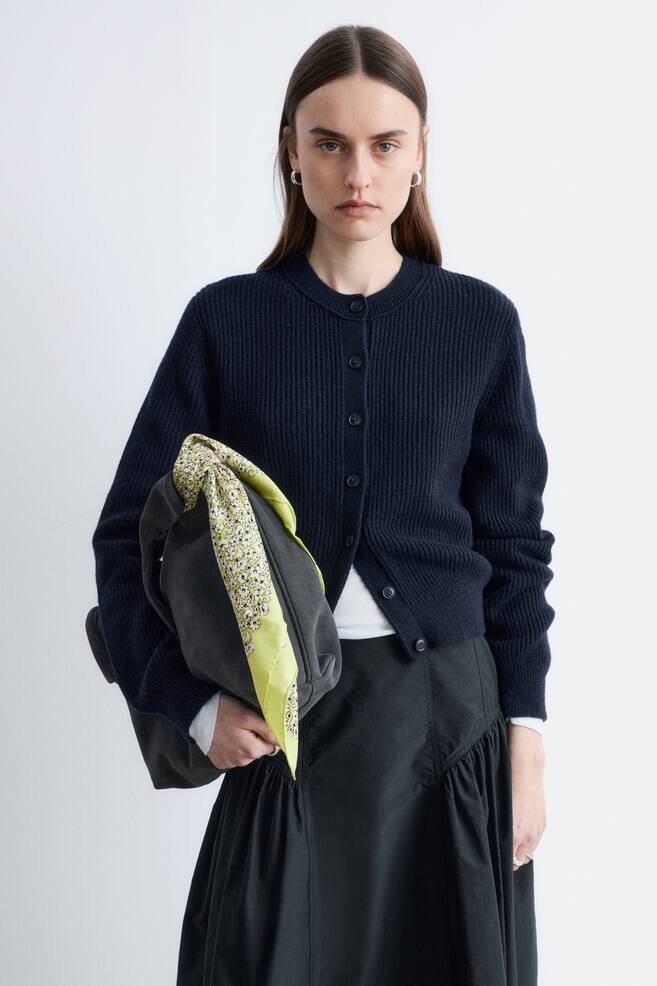 Cardigan in maglia con lavorazione a coste - Blu navy/Grigio mélange/Verde - 1