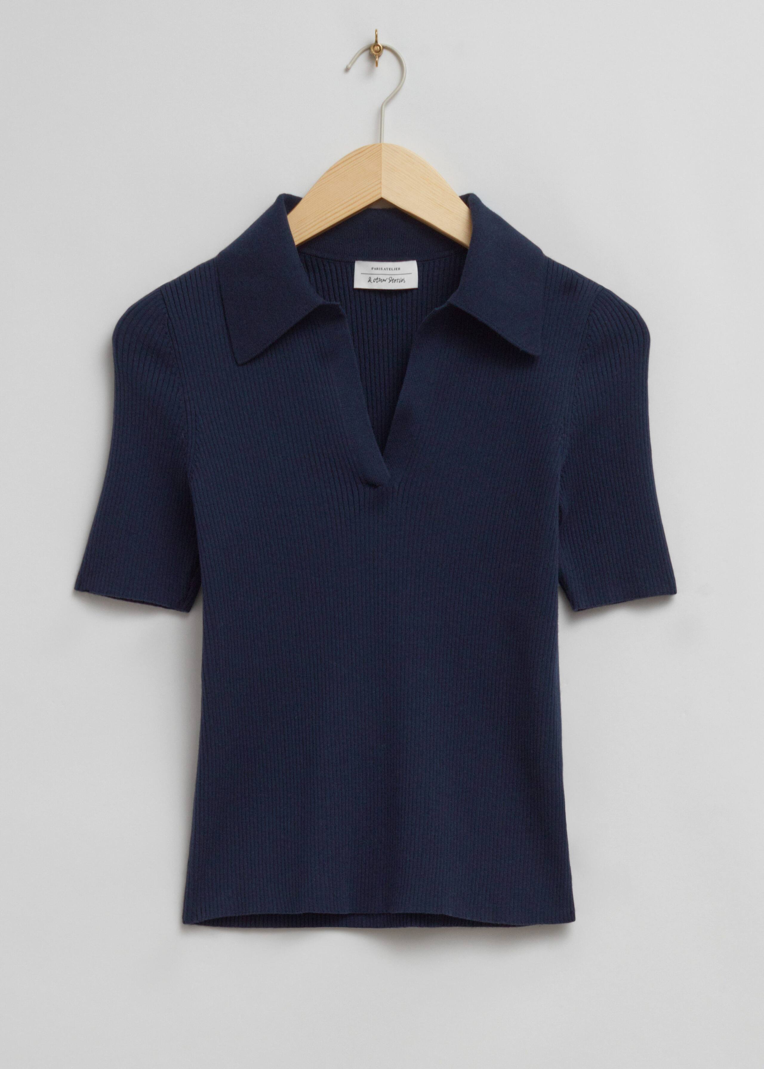 Fitted Collared Top - Dark Blue - Still Life