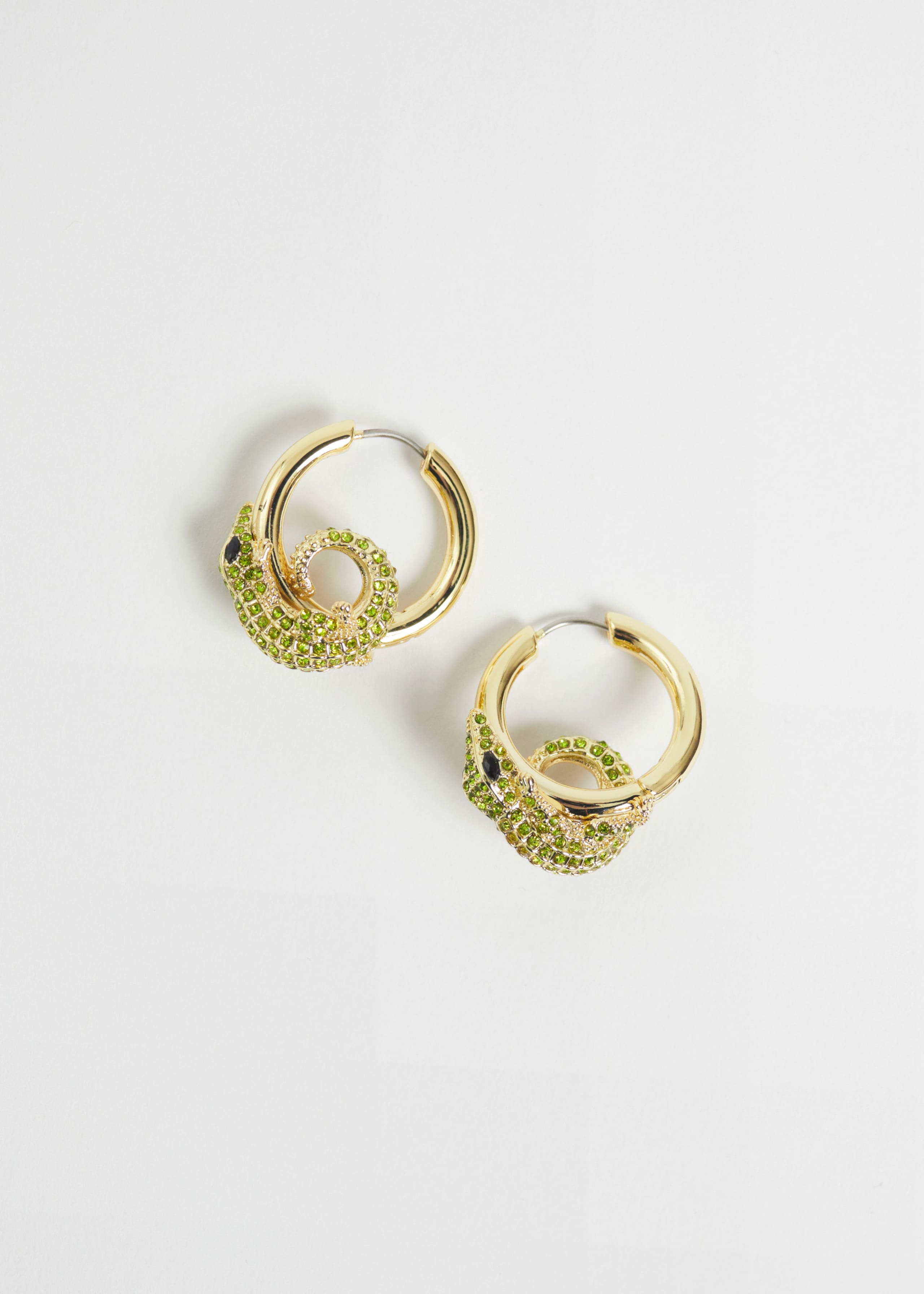 Rhinestone Embellished Lizard Hoops - Lime - Natura morta
