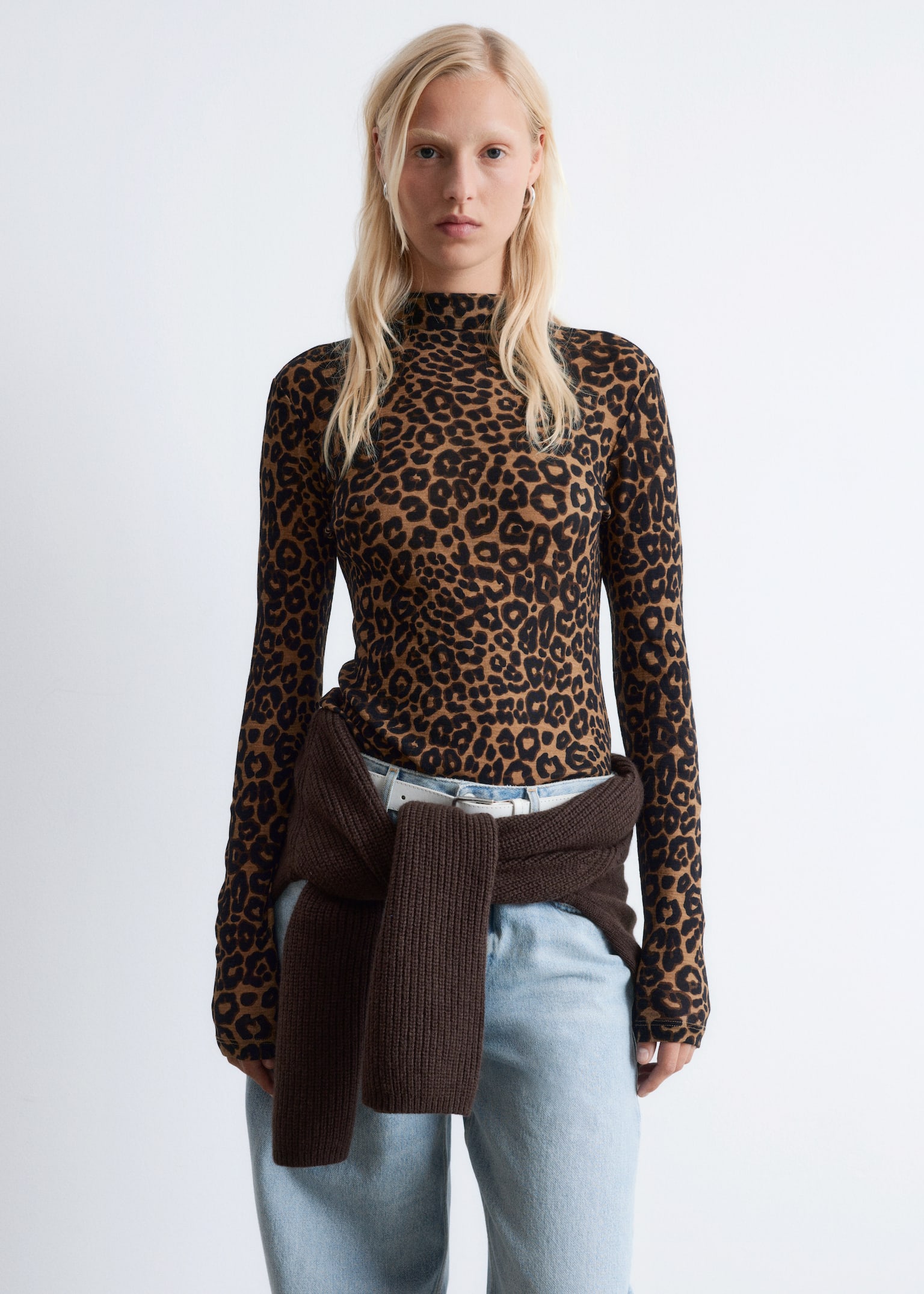 Mock-Neck Top - Καφέ Λεοπάρ/Σκούρο Καφέ/Μπεζ Σχέδιο/Μαύρο/Μπεζ Ριγέ/Μαύρο/Καφέ Καρό