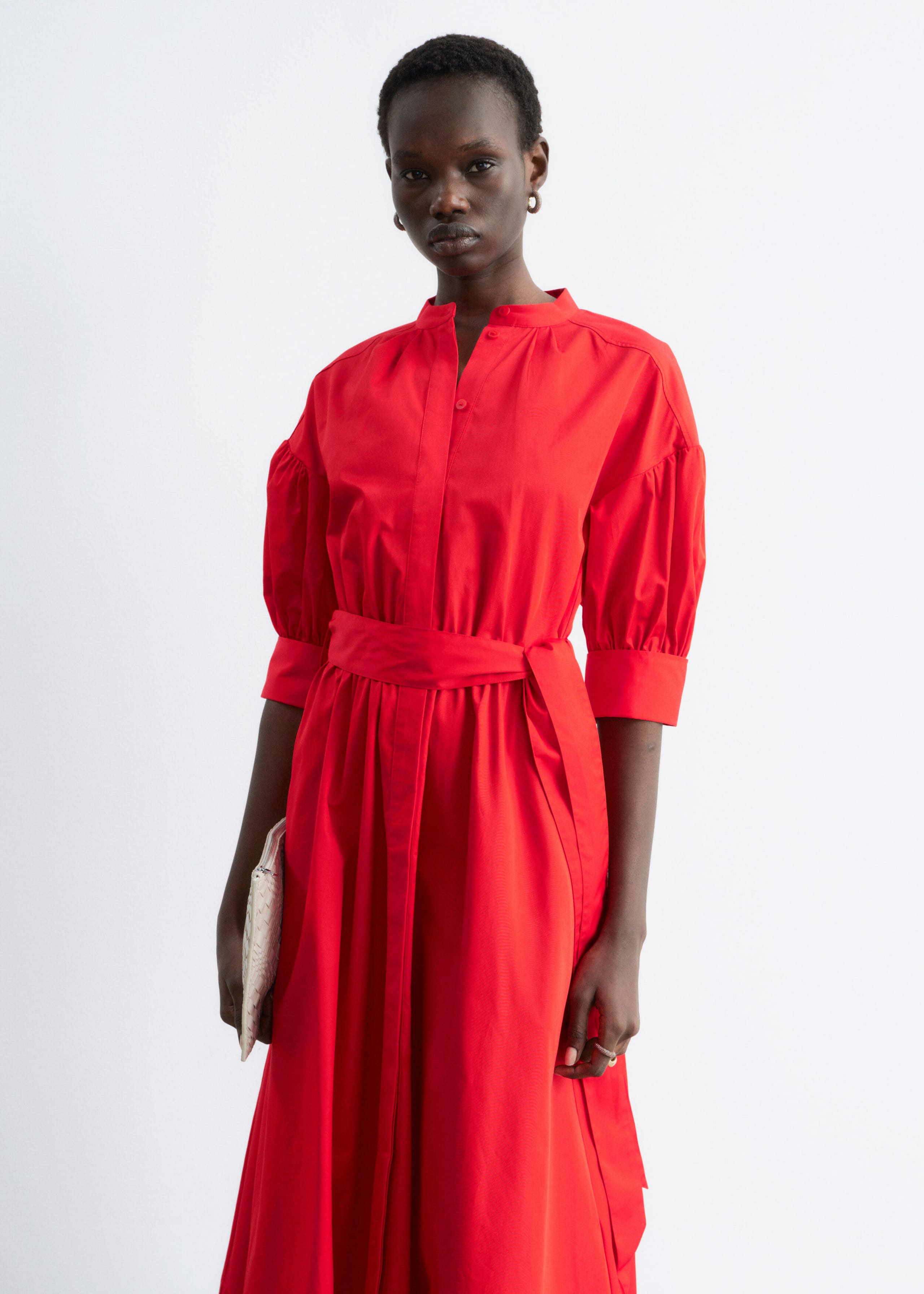 Belted Cotton Dress - Red - Still Life