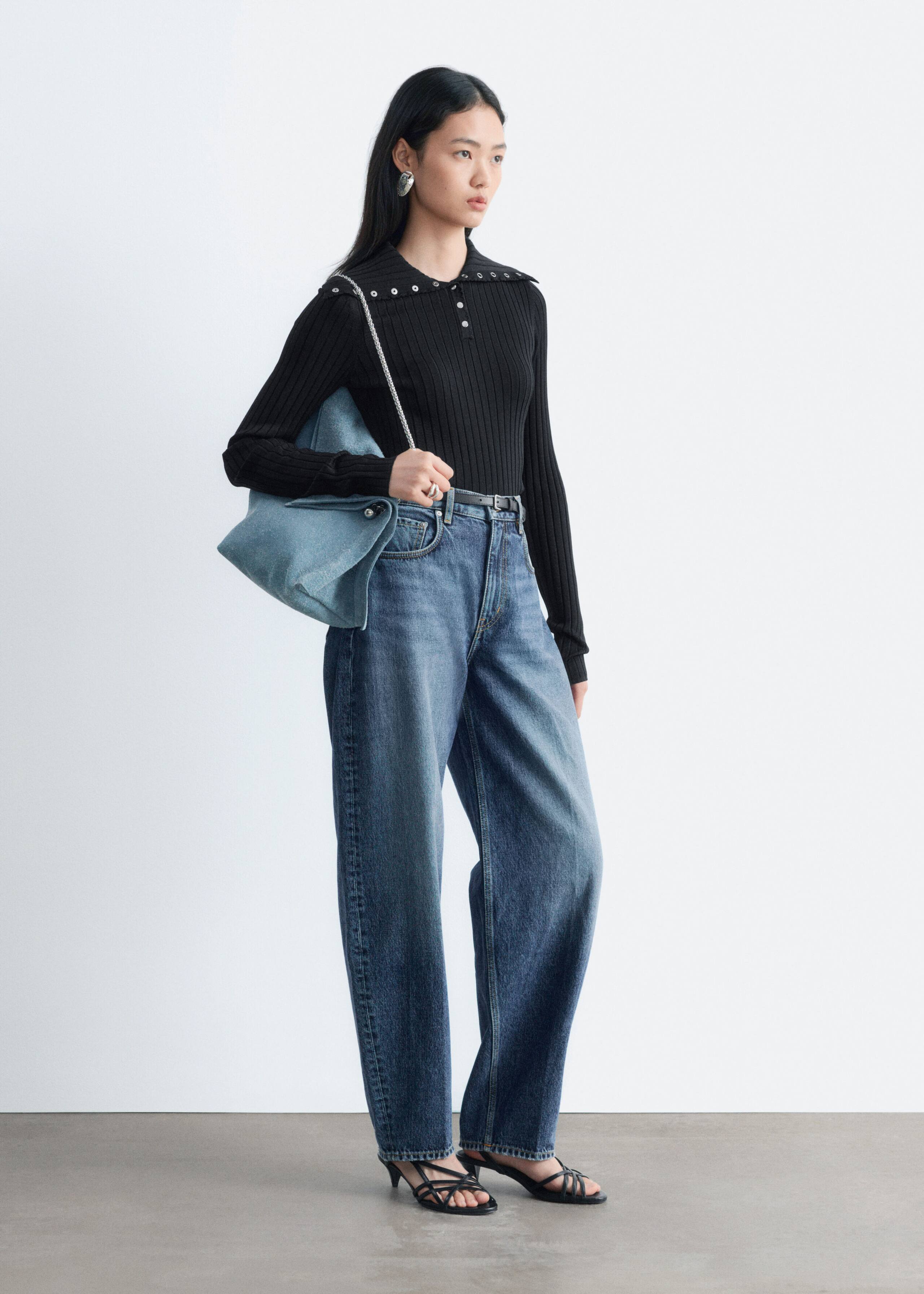 Scalloped Collar Top - Black - Lookbook