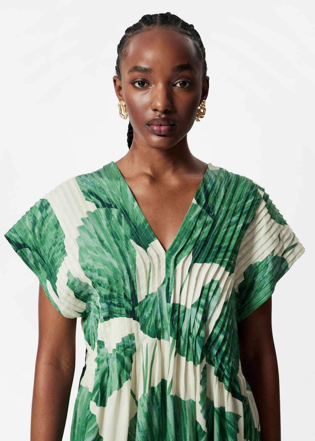 Vestido midi plisado - Crema - Lookbook