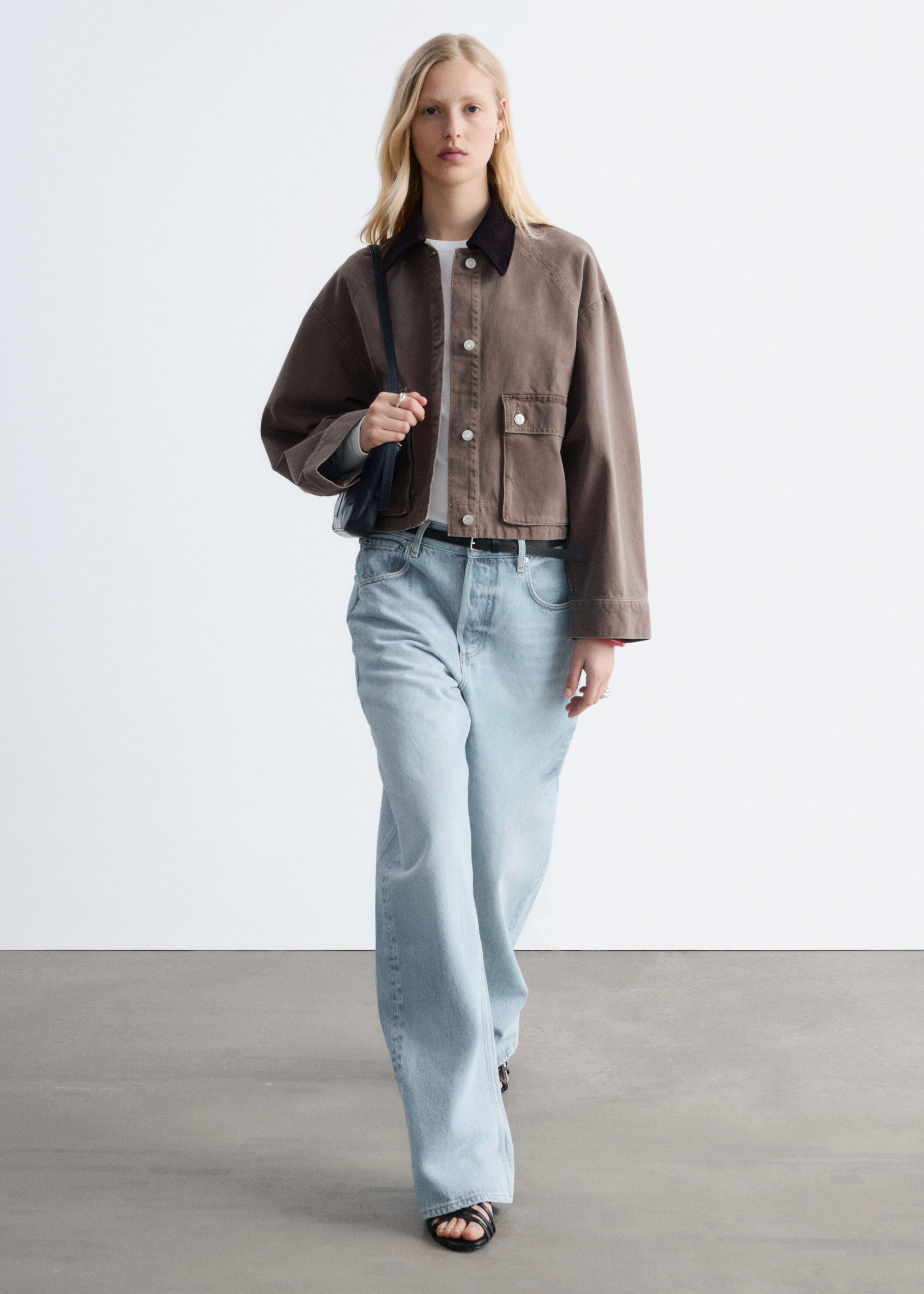 Image of Short Cord-Collar Denim Jacket